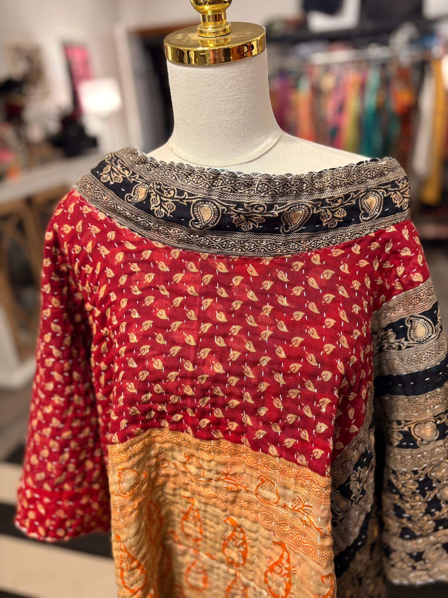 Raphael Upcycled Vintage Kantha Quilt ART Layering Top One Size Fits A Small to 3X Oversized