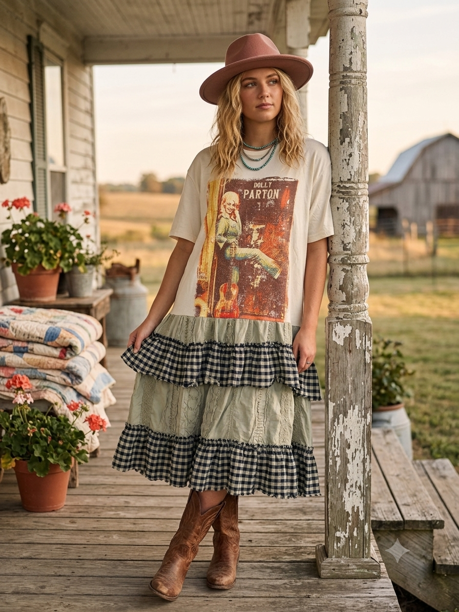Queen of Country Upcycled Tee Dress Fits a Small to Large