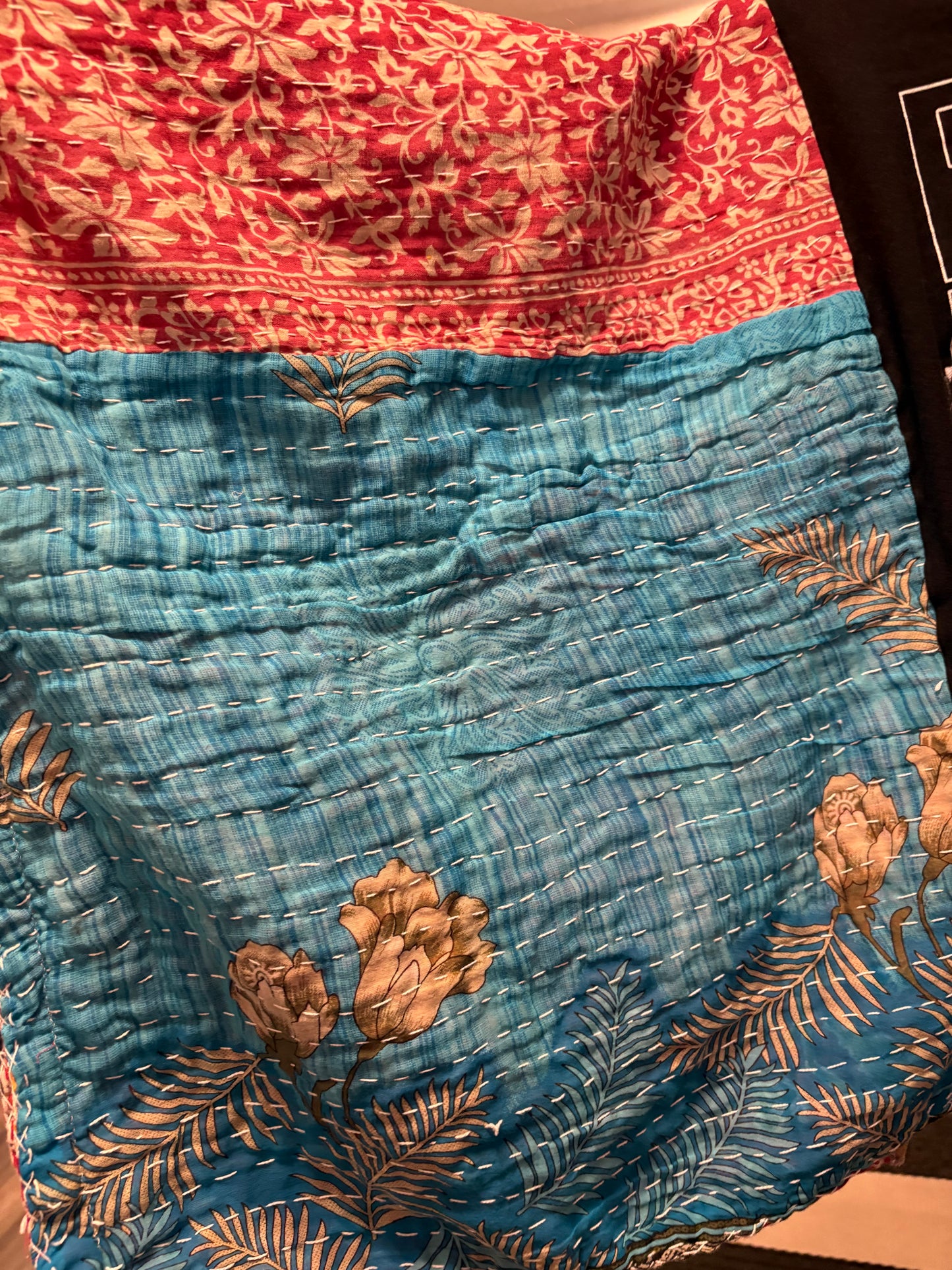 Elvis Upcycled Vintage Kantha Quilt Poncho Tee One Size Fits a Small to XXL