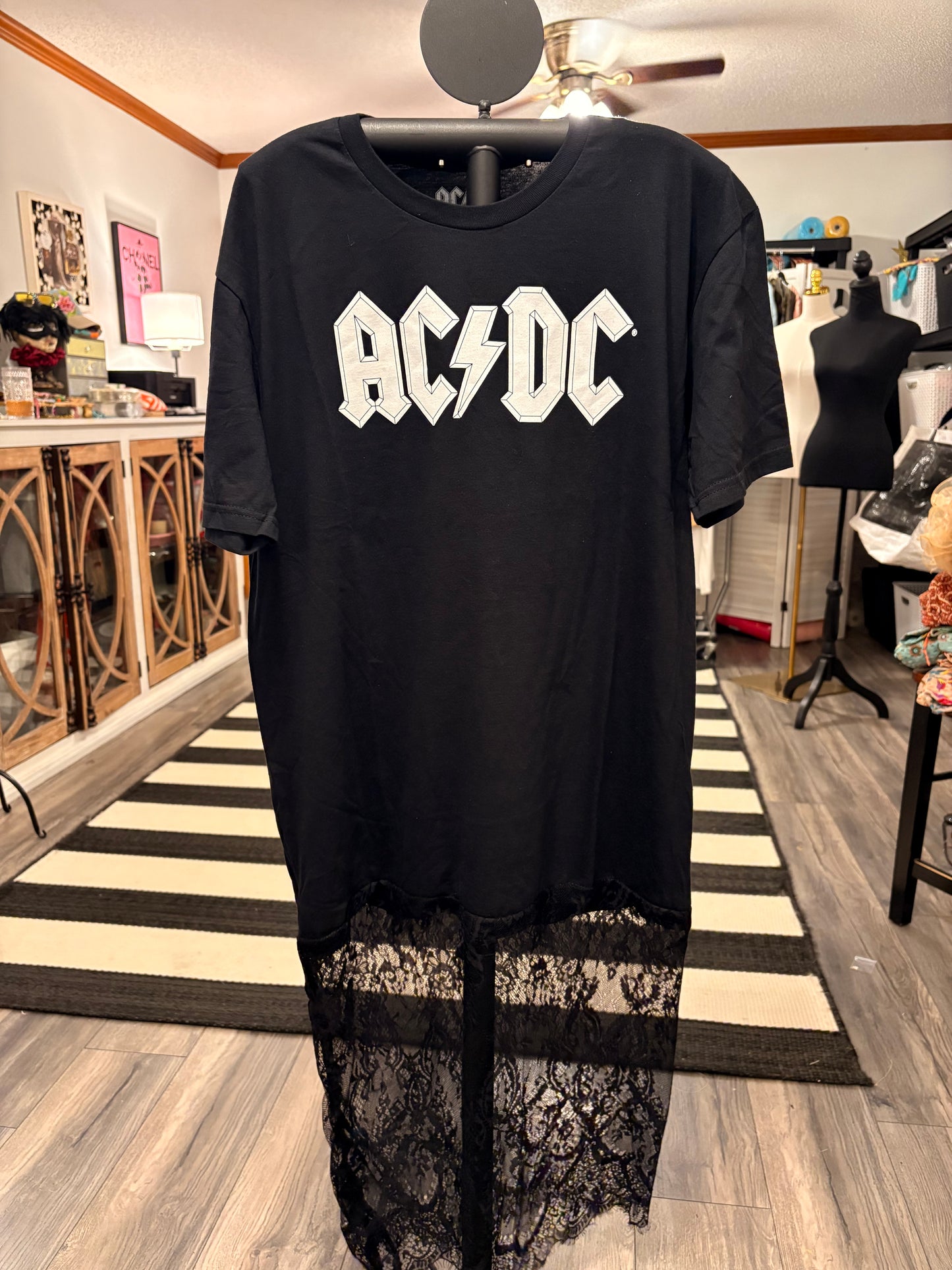 Let’s Rock Lace Bottom Tee Dress OVERSIZED Fits a Small and Large