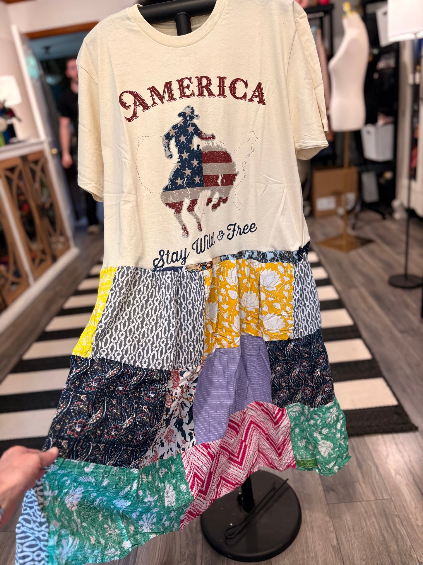 America Wild and Free Upcycled Patchwork Dress One Size Fits a Small to XL