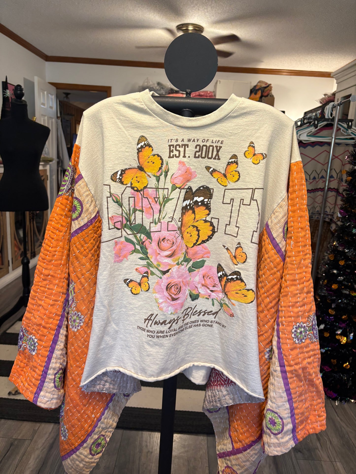 Always Blessed Vintage Kantha Poncho Tee Fits A Small to XL