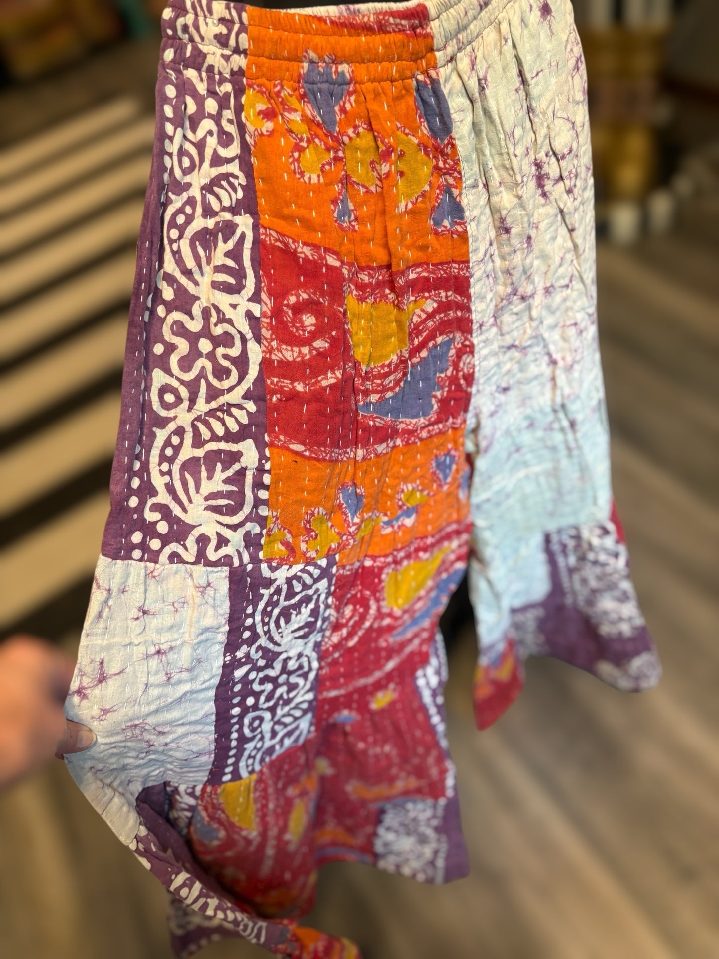 Raven Kantha Flowy Tiered Reversible Palazzo Pant with Pockets: One Size Fits Size 6-16