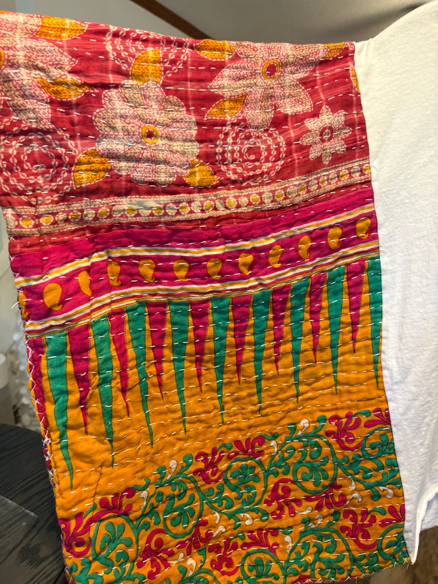 Merry Bright Upcycled Vintage Kantha Poncho Tee Fits A Small to XL
