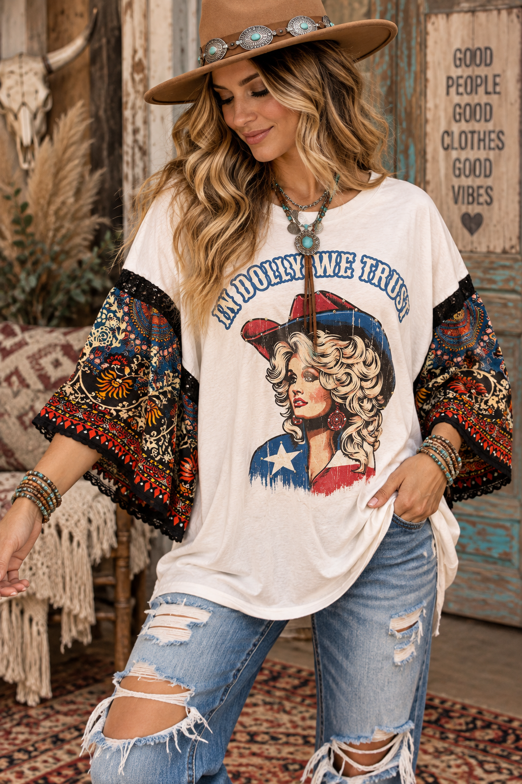 American Dolly Glam Sleeve Tee One Size Fits Small to XXL