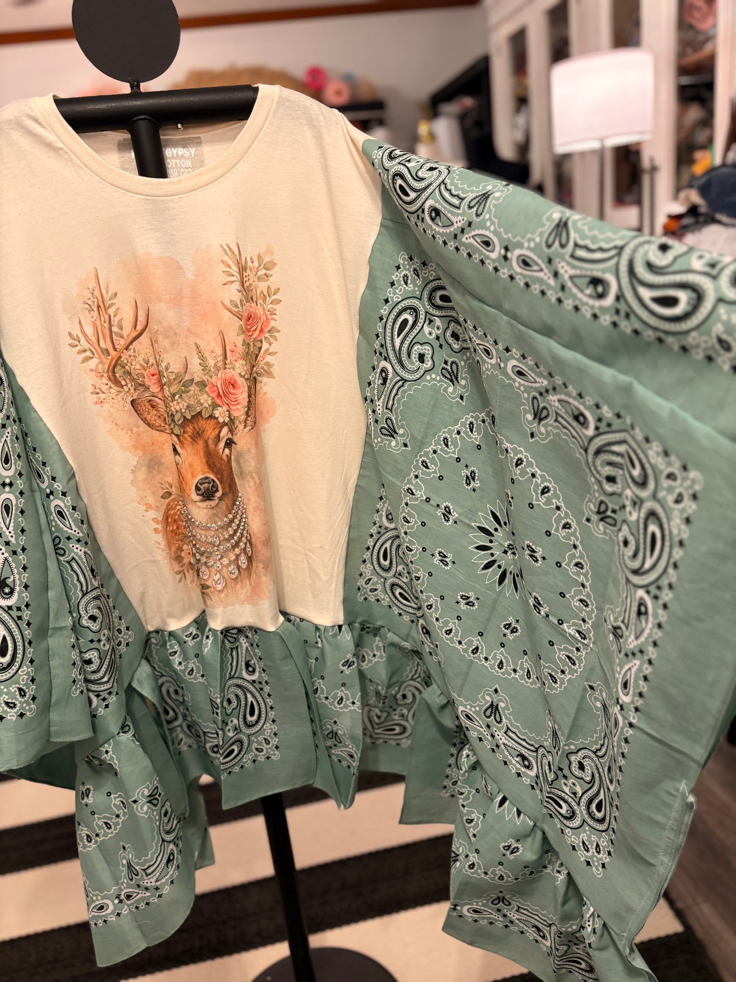 Deer Me Sage Bandana Ruffled Poncho One Size Fits a Small to 3X
