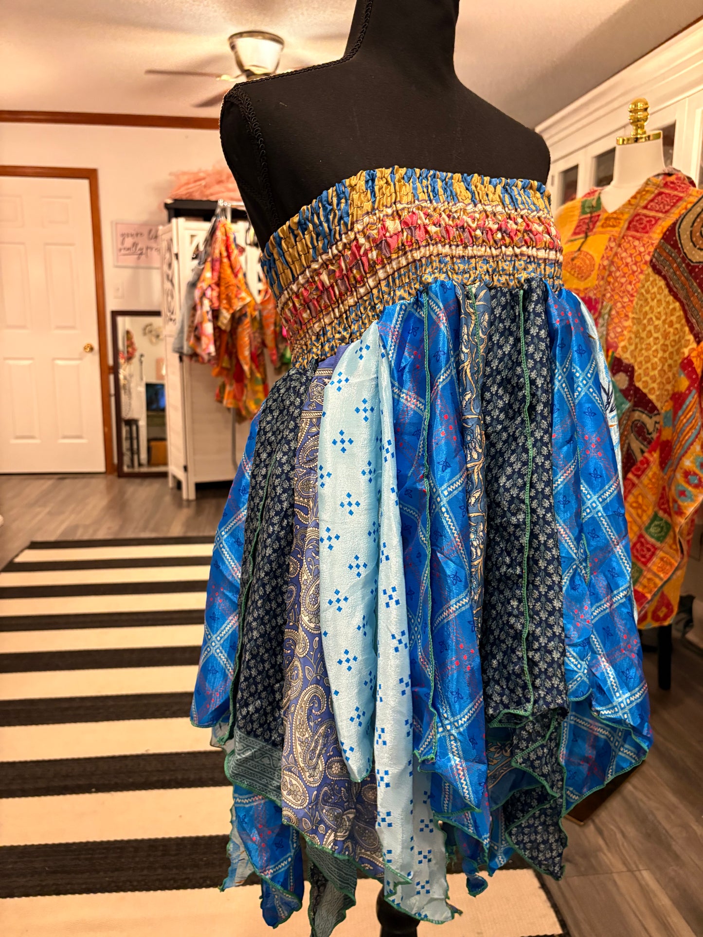 Jewel Pixie Diamond Cut Printed Asymmetric Skirt One Size Fits A Size 2-18