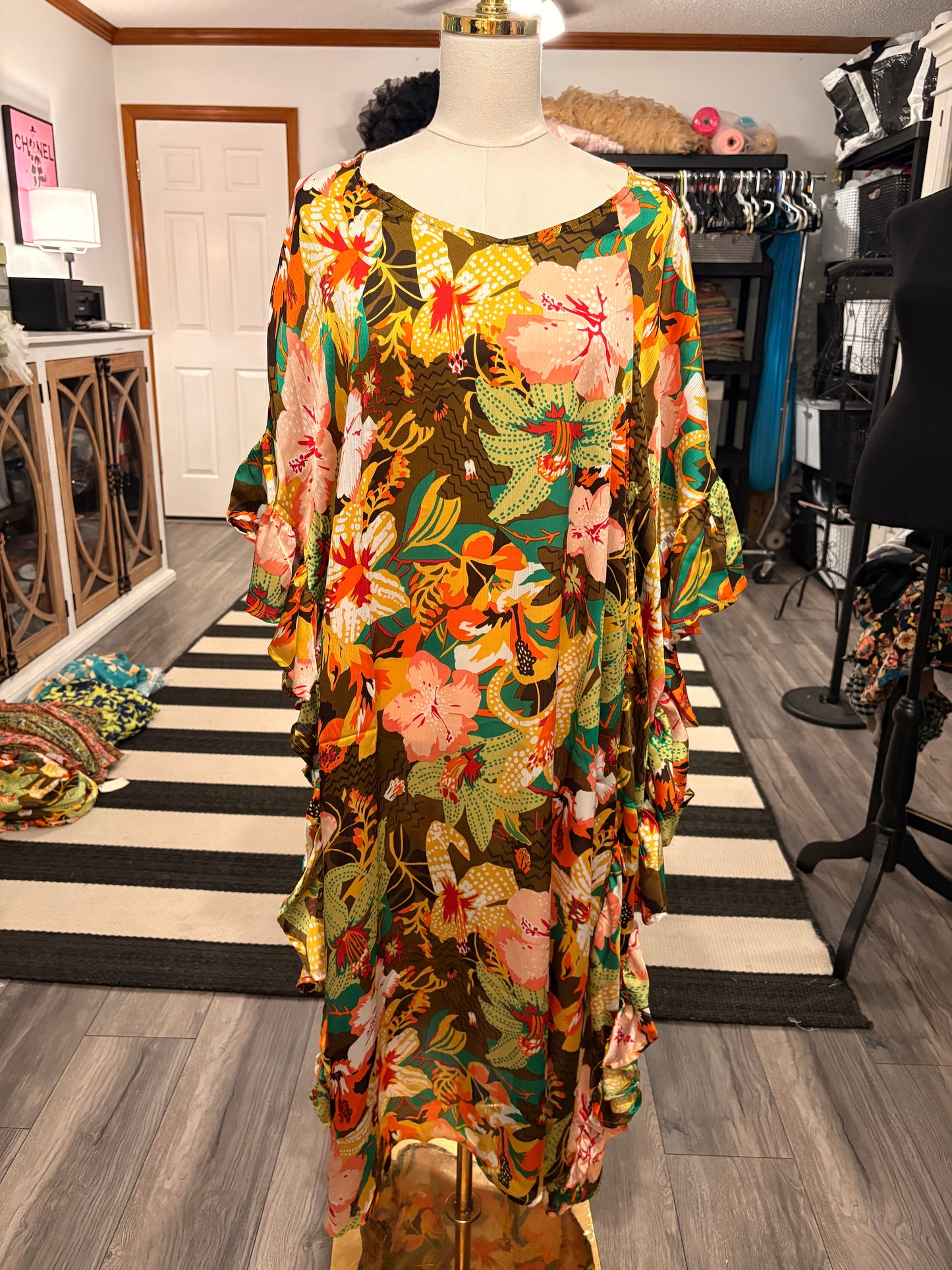 Green Tropical Ruffle Kaftan