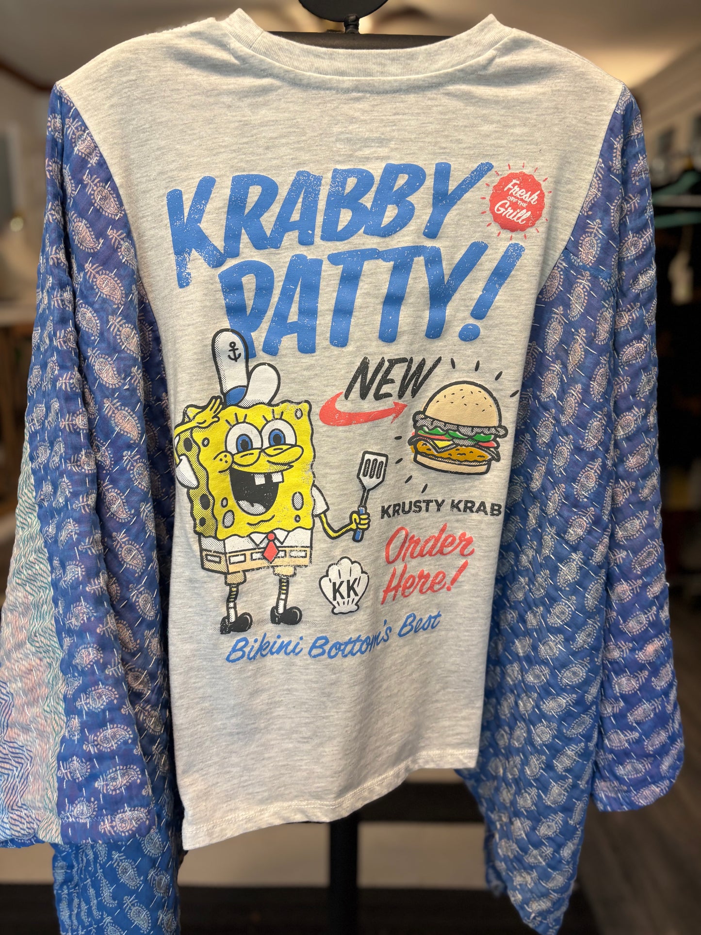 Krabby Patty Upcycled Vintage Kantha Poncho Tee Fits A Small to XL
