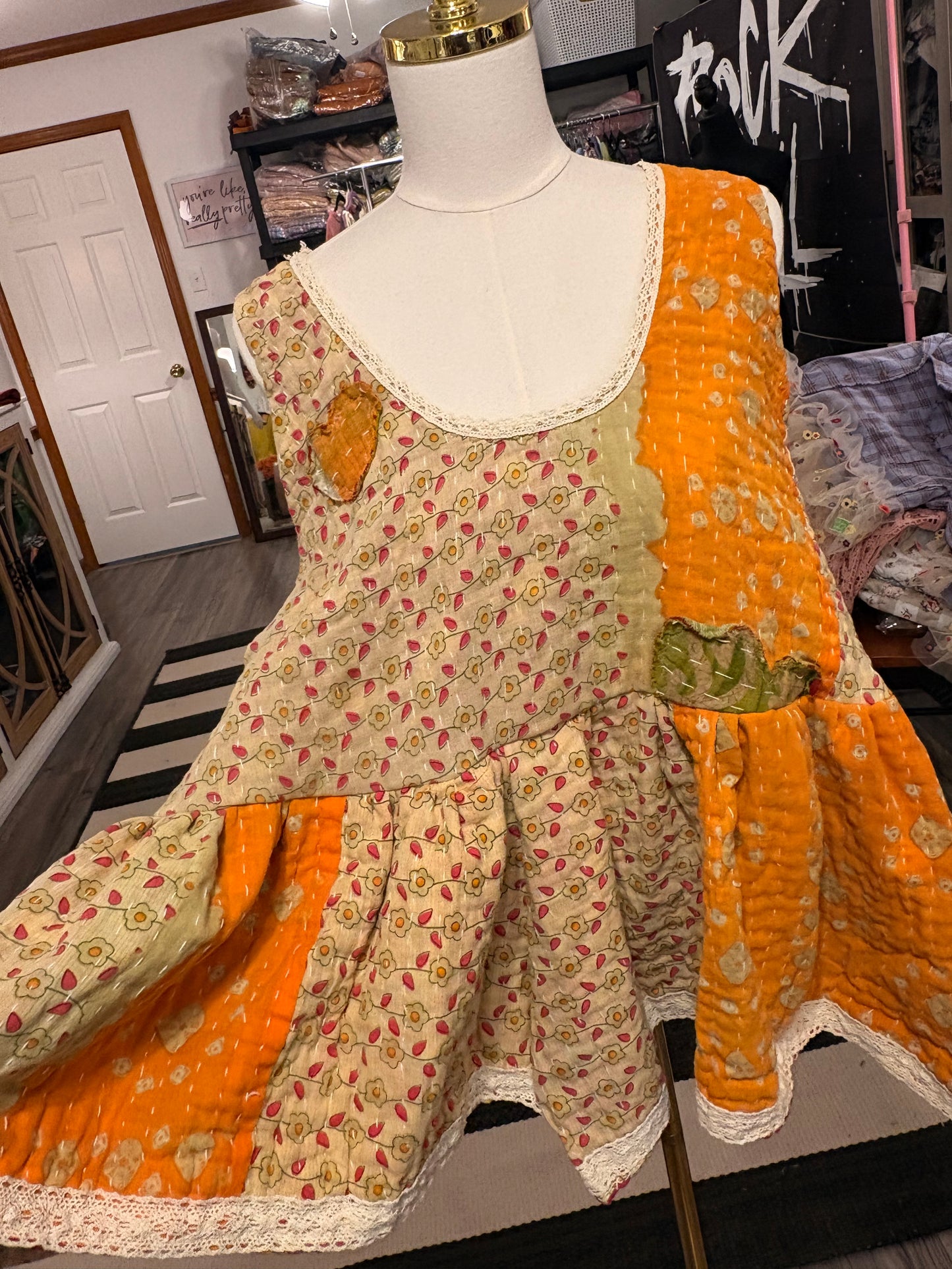 Van Gogh Upcycled Vintage Kantha Quilt ART Tank One Size Fits A Small to XXL Oversized