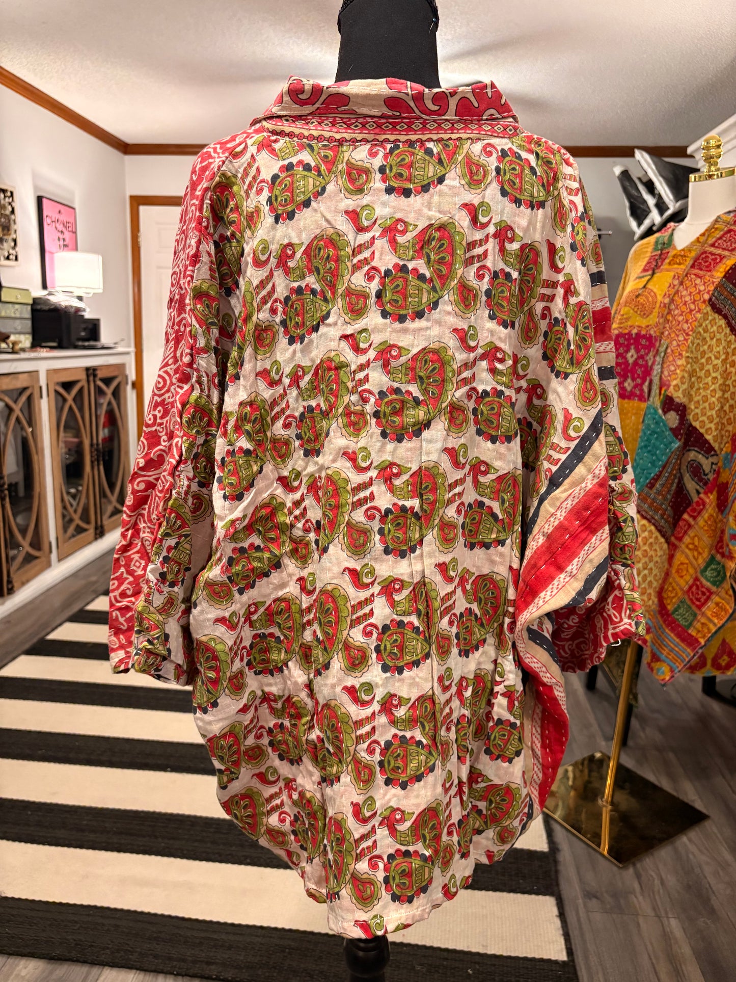 Lauren Vintage Printed Cotton Kantha Jacket One Size Fits Small to 2X