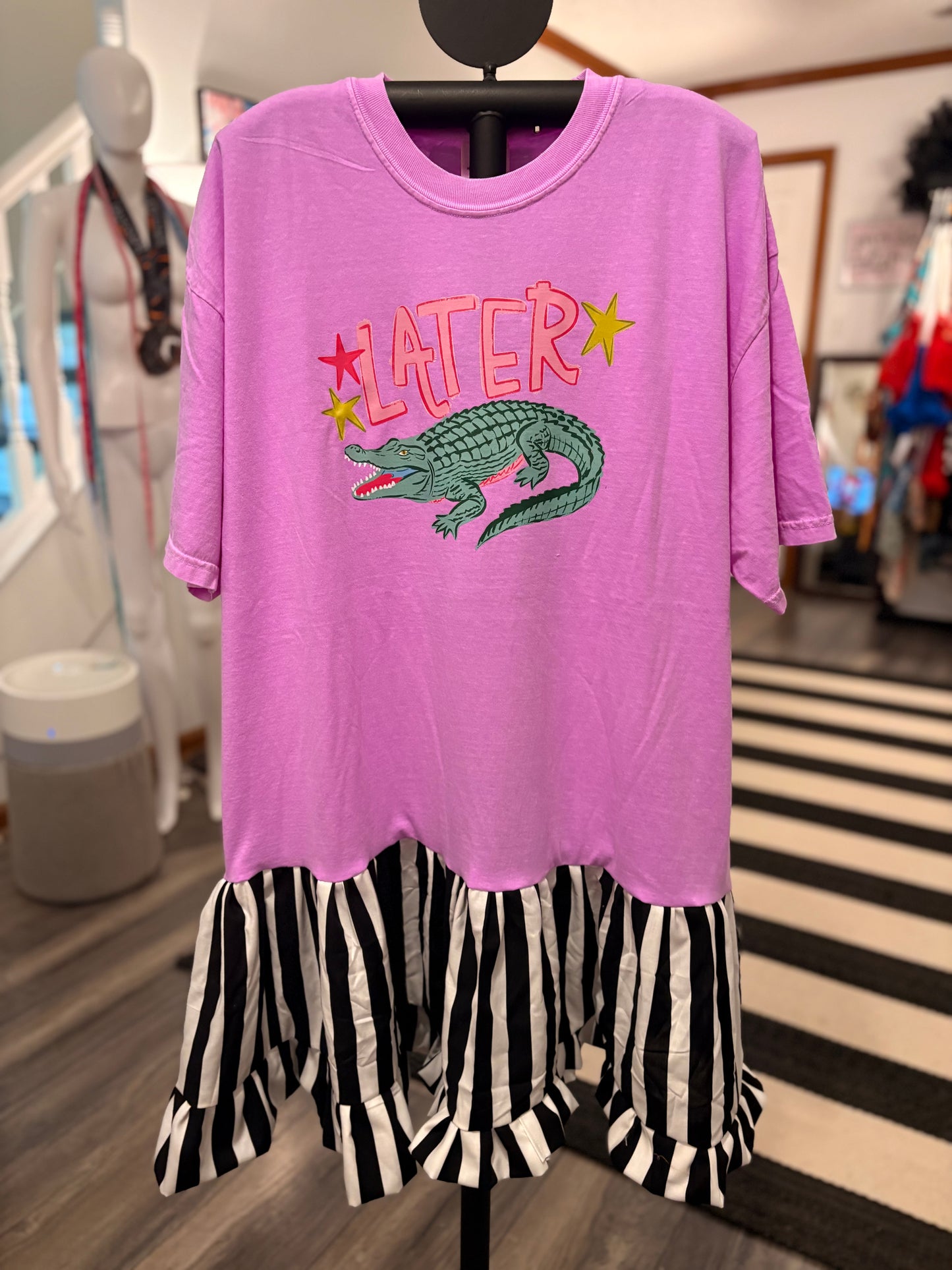 Gator Upcycled Ruffled Tee Dress Fits a Small to 2X