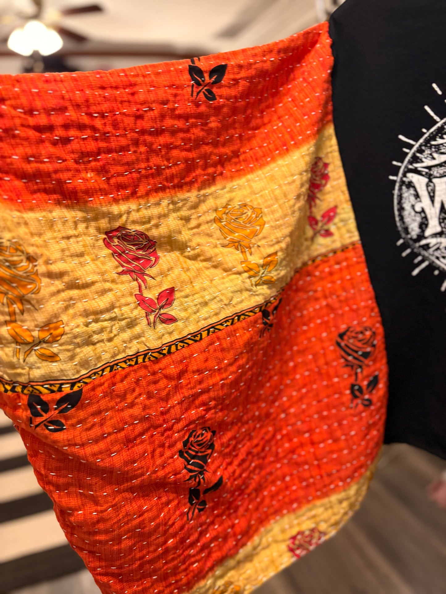 City of New Orleans Upcycled Vintage Kantha Quilt Poncho Tee One Size Fits a Small to XXL