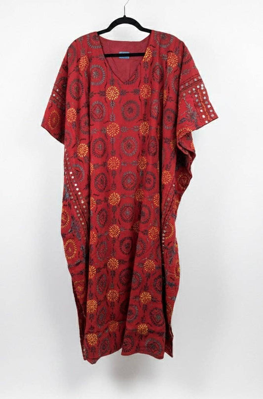 Spirit Weave Pulkari Kaftan 1000-18: 100% Cotton Vintage Sari / Multicolored 1 / One Size Fits 0-22/24