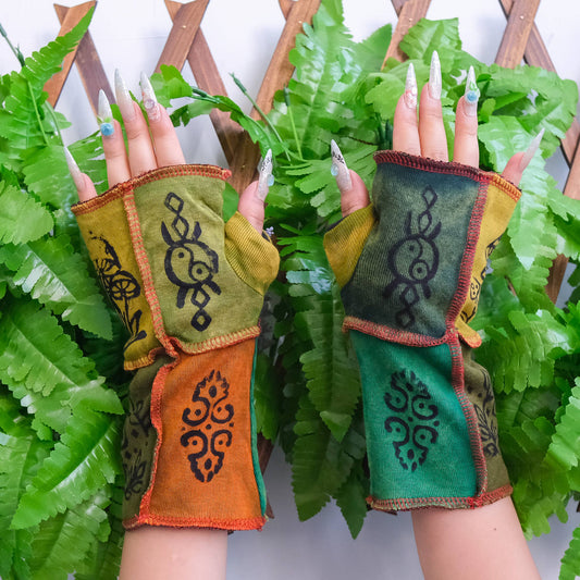 Funky Patchwork Fleece Lined Winter Hand Warmer: Green