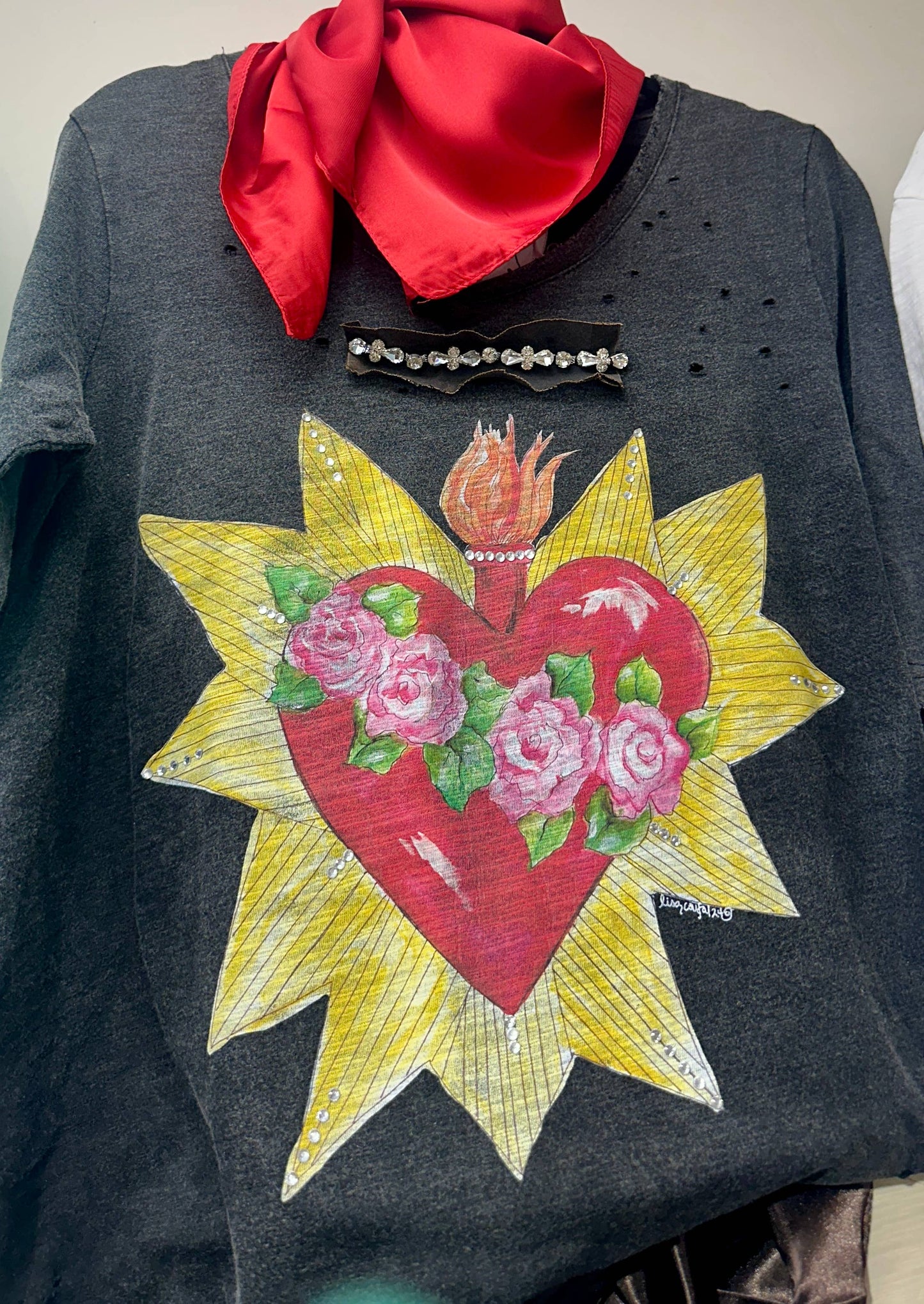 Blazing Heart Tattered Tee: Sm