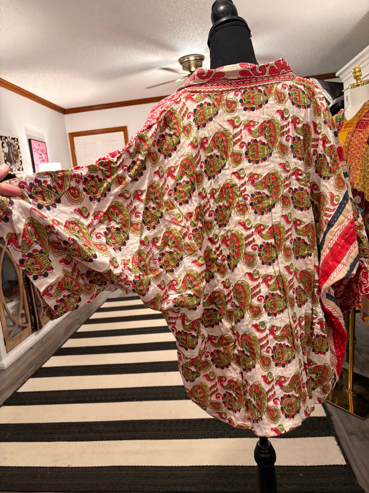 Lauren Vintage Printed Cotton Kantha Jacket One Size Fits Small to 2X