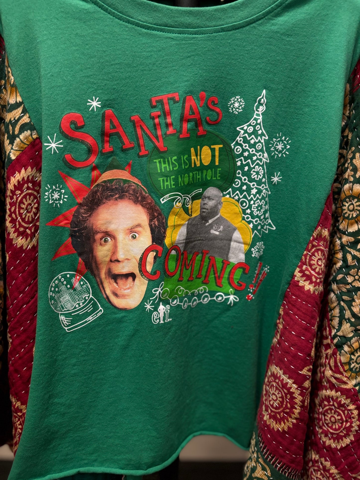 Santa’s Coming Vintage Kantha Poncho Tee One Size Fits a Small to Large