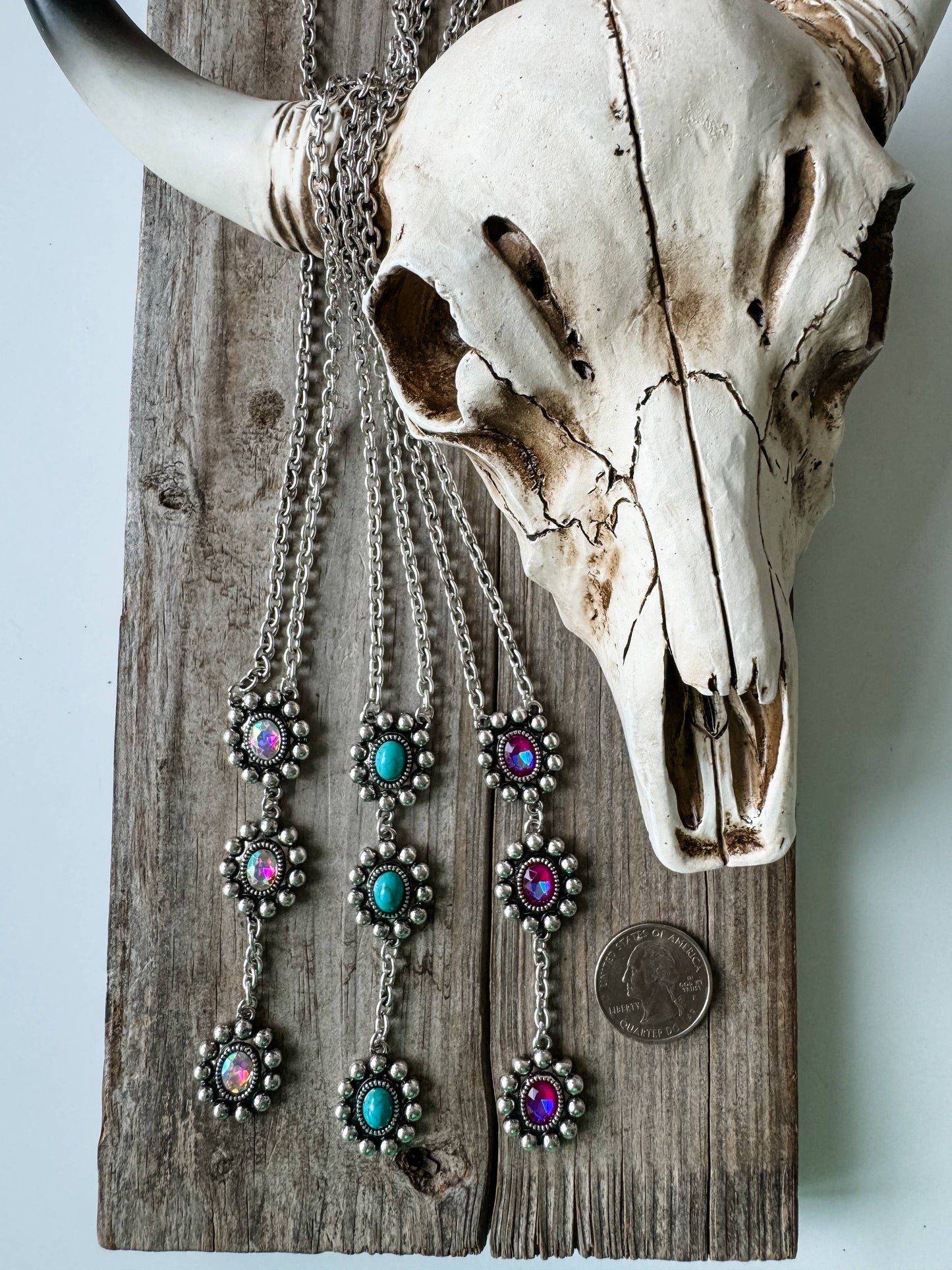 Western Glass Stone Y Necklace : CLEAR AB
