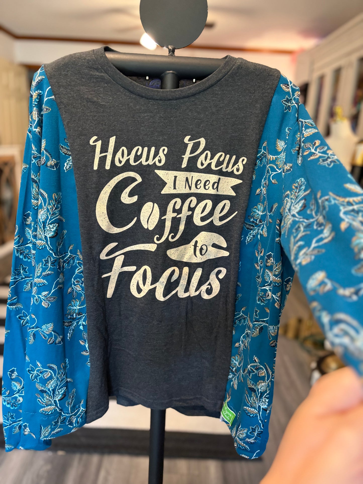 Hocus Pocus Coffee Upcycled Drop-Sleeve Flannel Tee One Size Fits a Small to XL