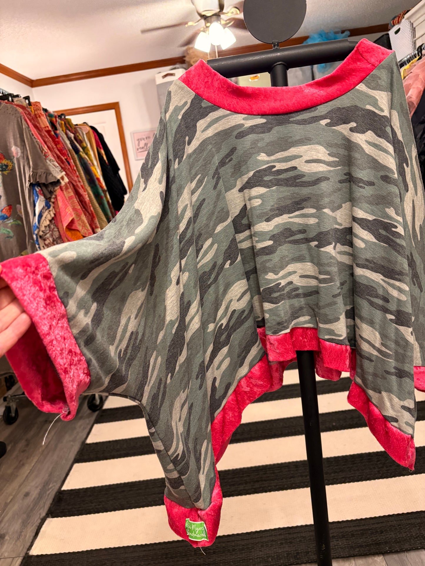 Camo and Hot Pink Velvet Rebel Top One Size Fits a Large to XXL