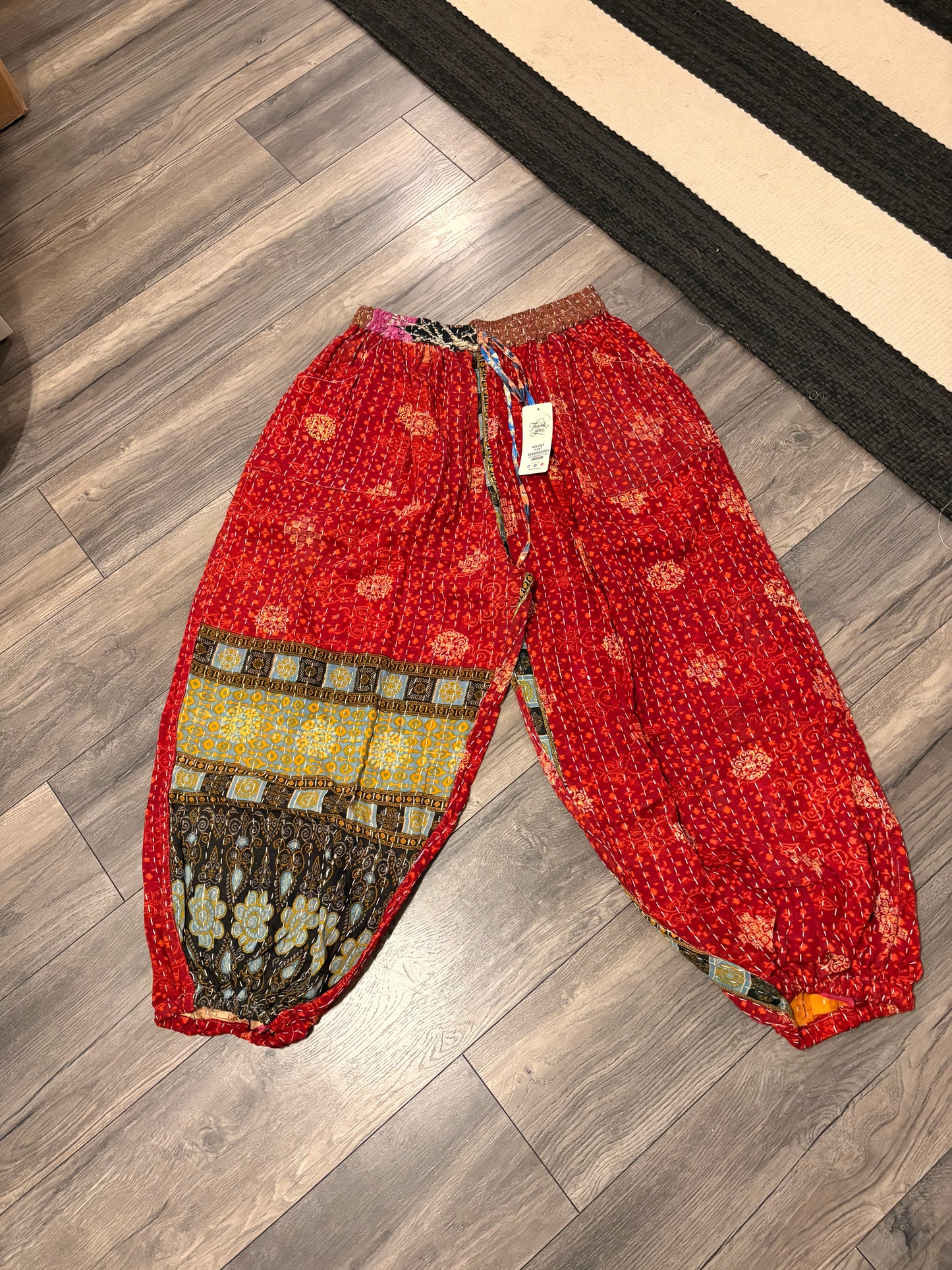 Beatrice Women Vintage Kantha Quilt Cotton Reversible Harem Pant One Size Fits Size 4-16