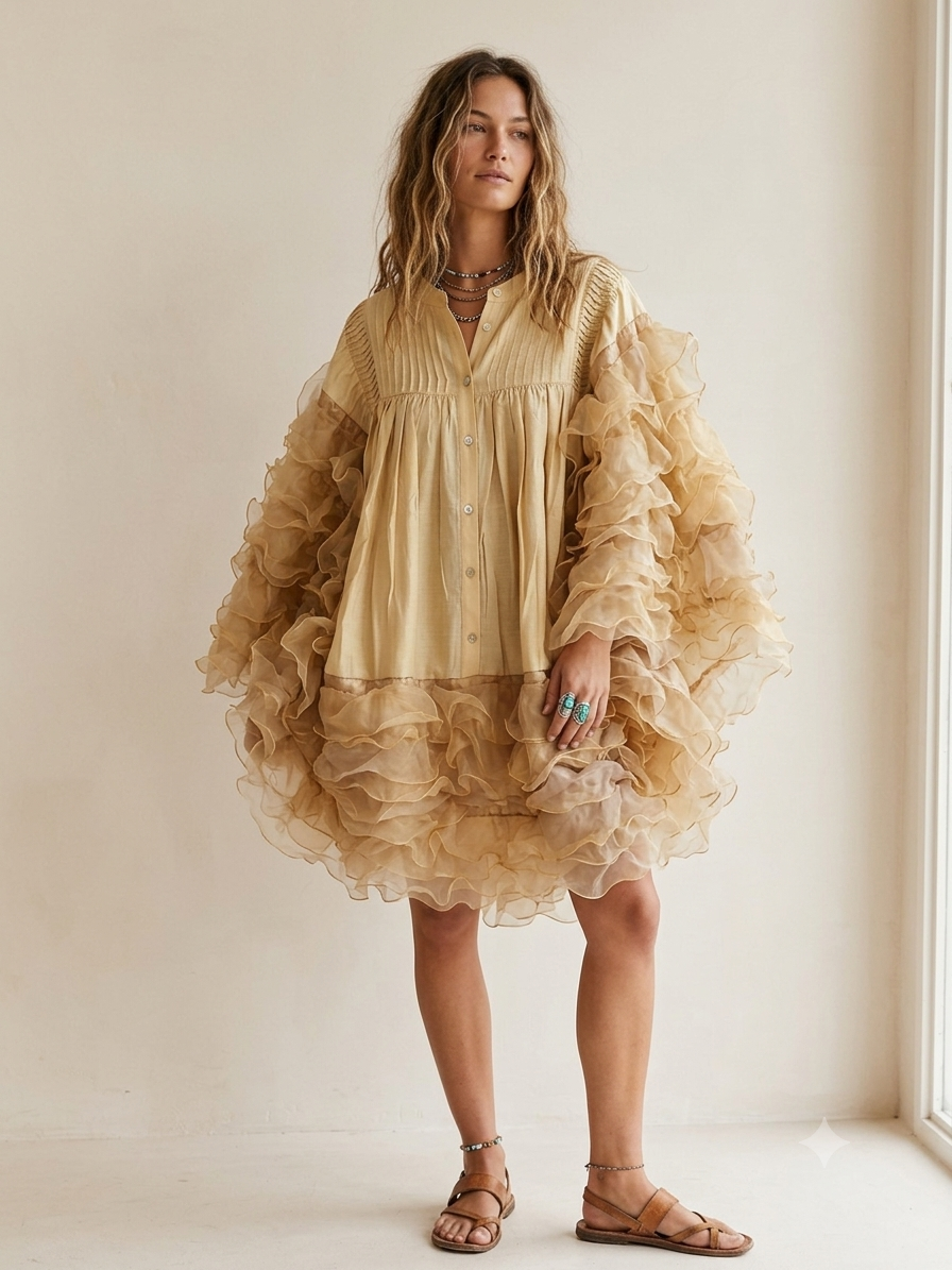 Golden Halo Ruffled Angel Poncho One Size Fits a Small to 2X