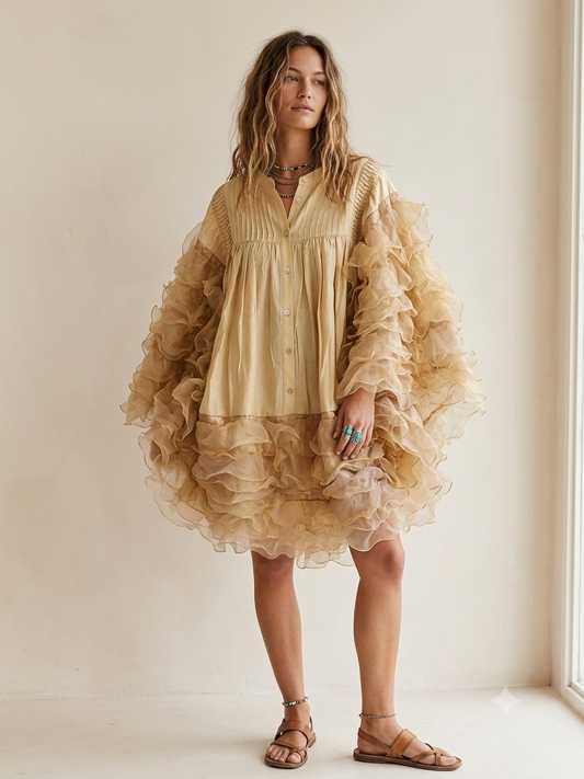 Golden Halo Ruffled Angel Poncho One Size Fits a Small to 2X