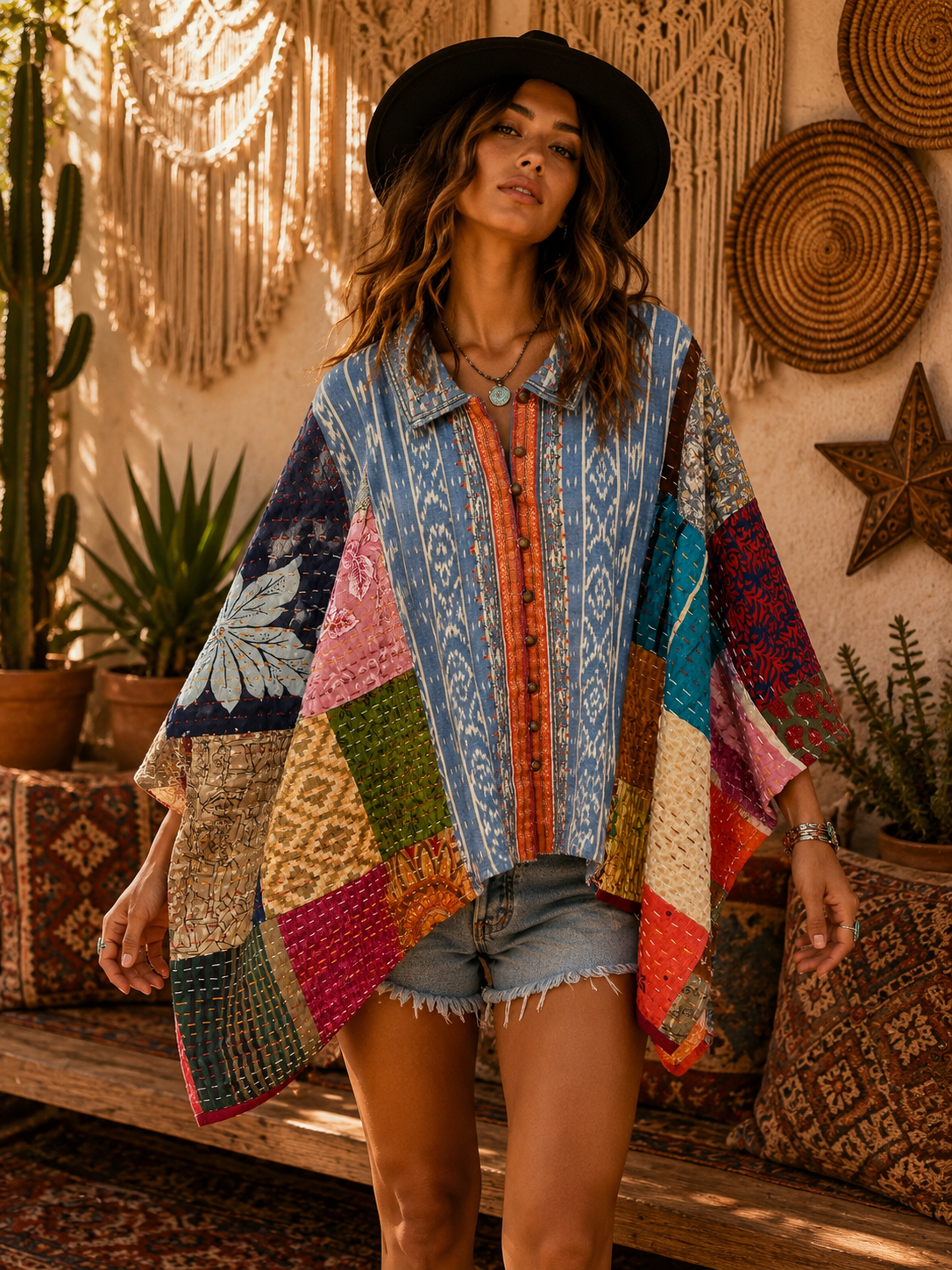 Carolyn Silk Kantha Poncho One Size Fits a Small to XL (petite)