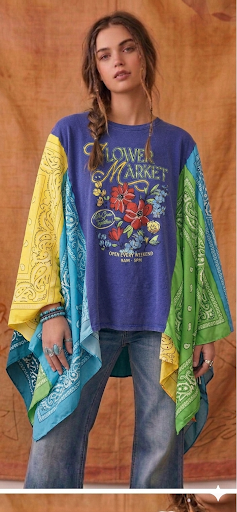 Flower Market Bandana Poncho Tee Fits a Small to XL