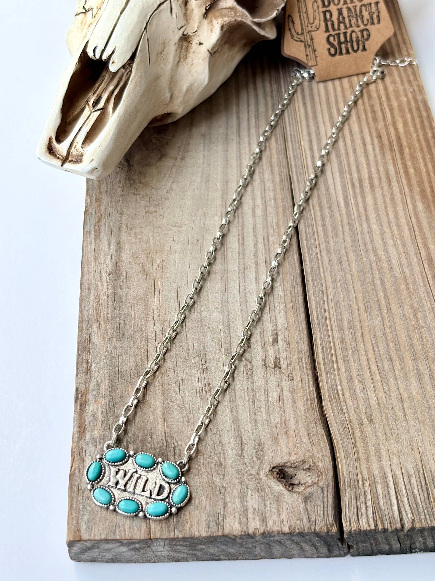 Western WILD Stone Pendant Necklace: White