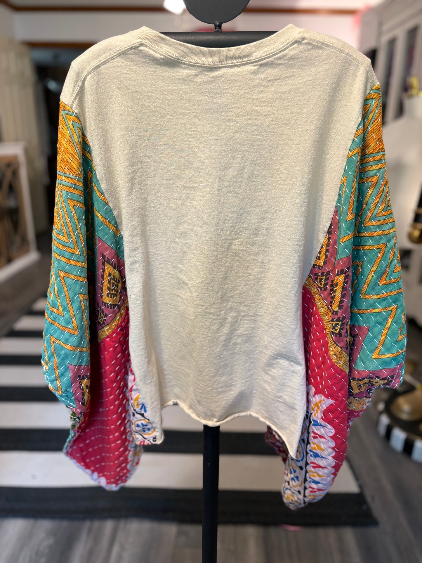 Always Blessed Upcycled Vintage Kantha Poncho Tee Fits A Size Small to XXL