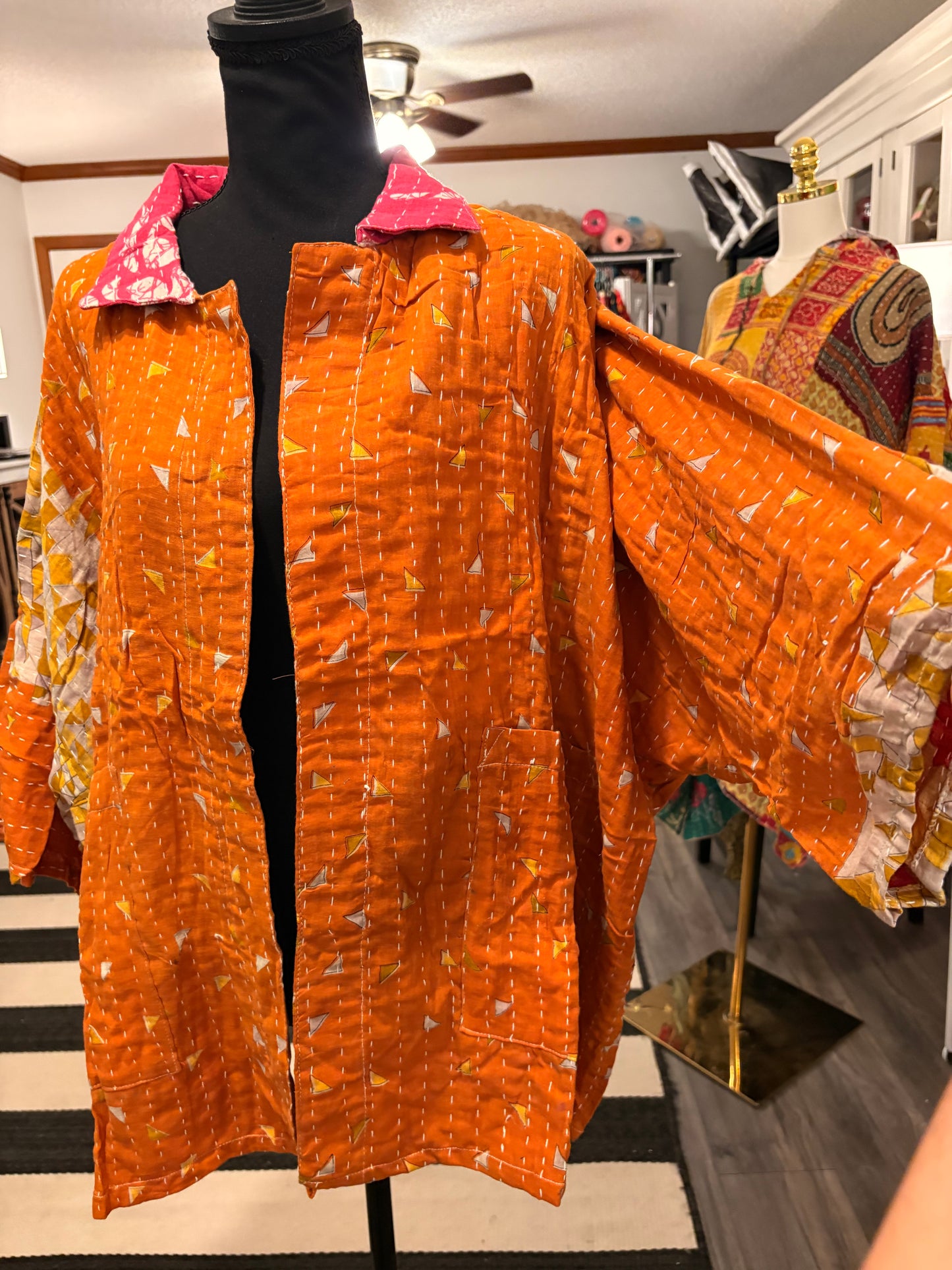 Donna Vintage Printed Cotton Kantha Jacket One Size Fits Small to 2X