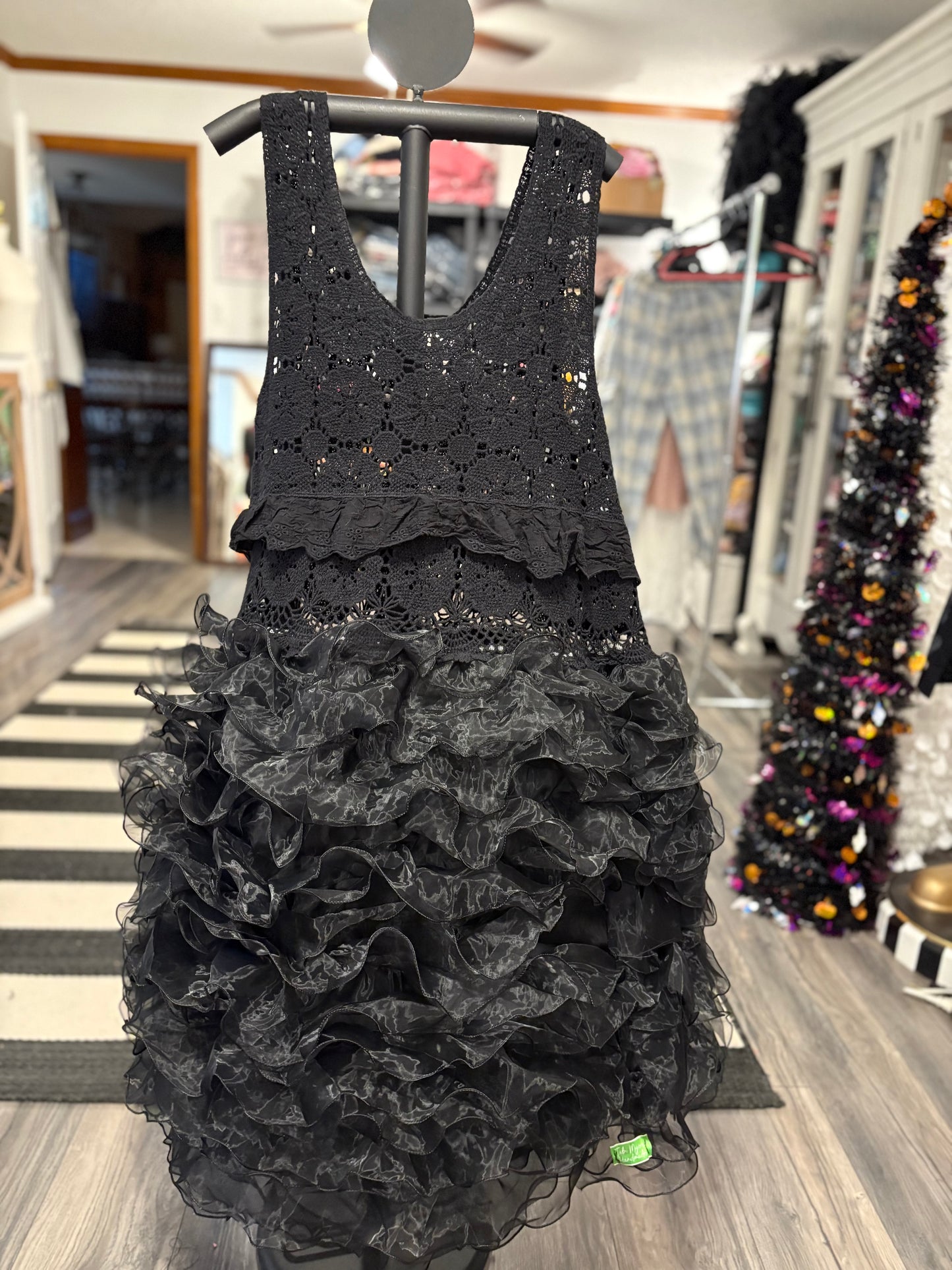 Onyx Crochet Ruffle Poof Dress  One Size Fits a Small to XXL