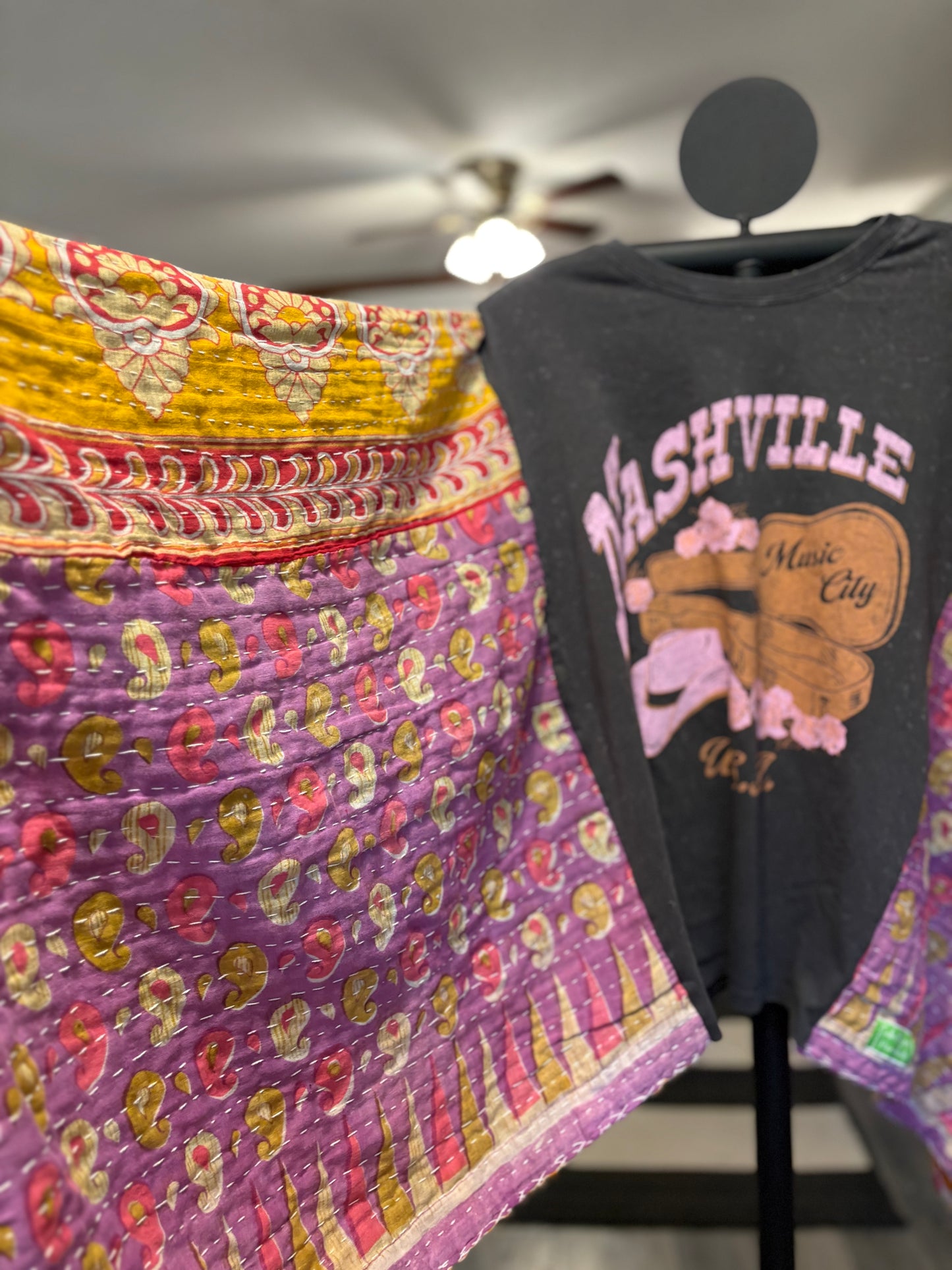 Nashville Upcycled Vintage Kantha Poncho Tee Fits A Small to XXL