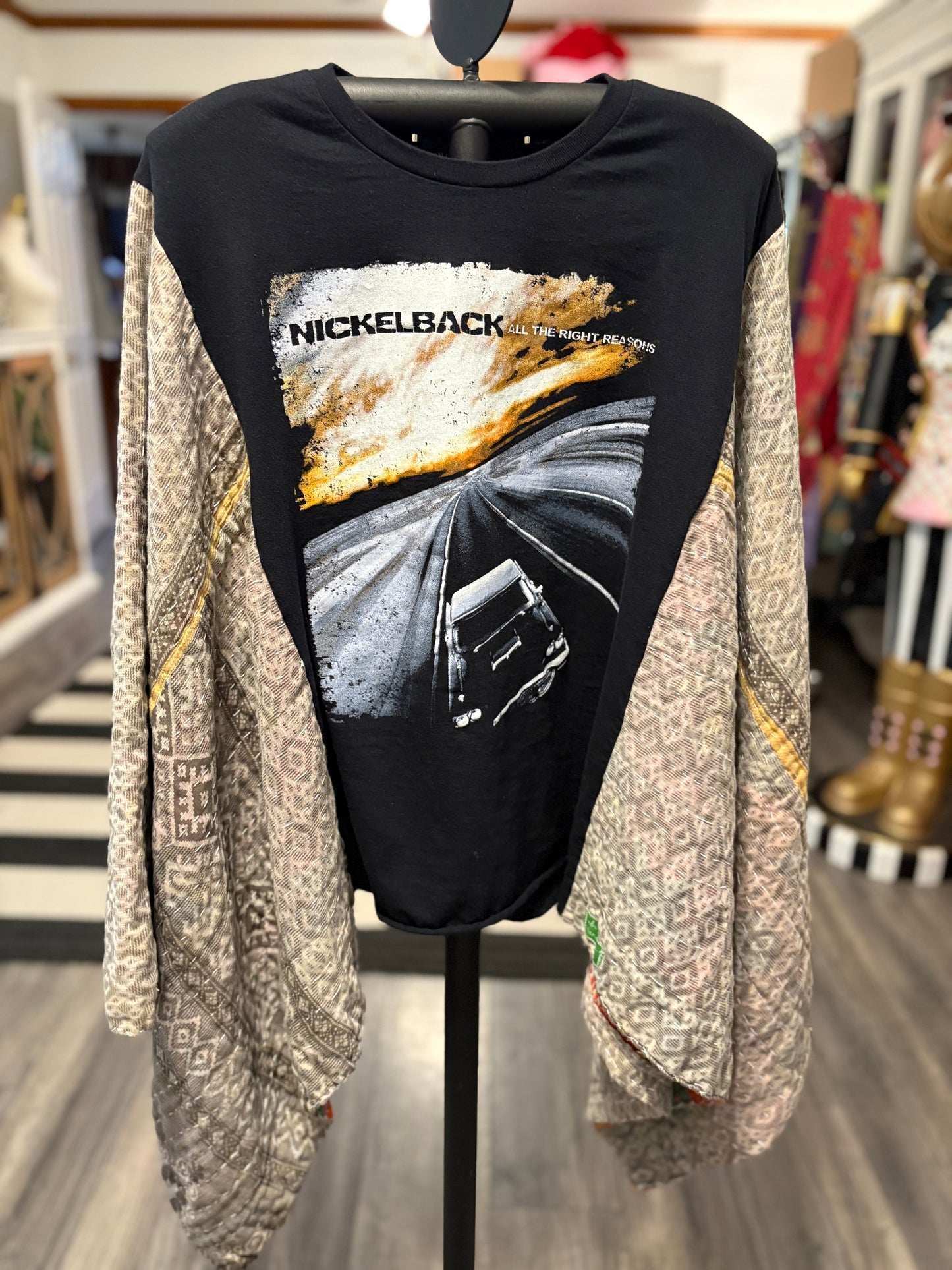 Nickelback Upcycled Vintage Kantha Poncho Tee Fits A Size Small to 3X