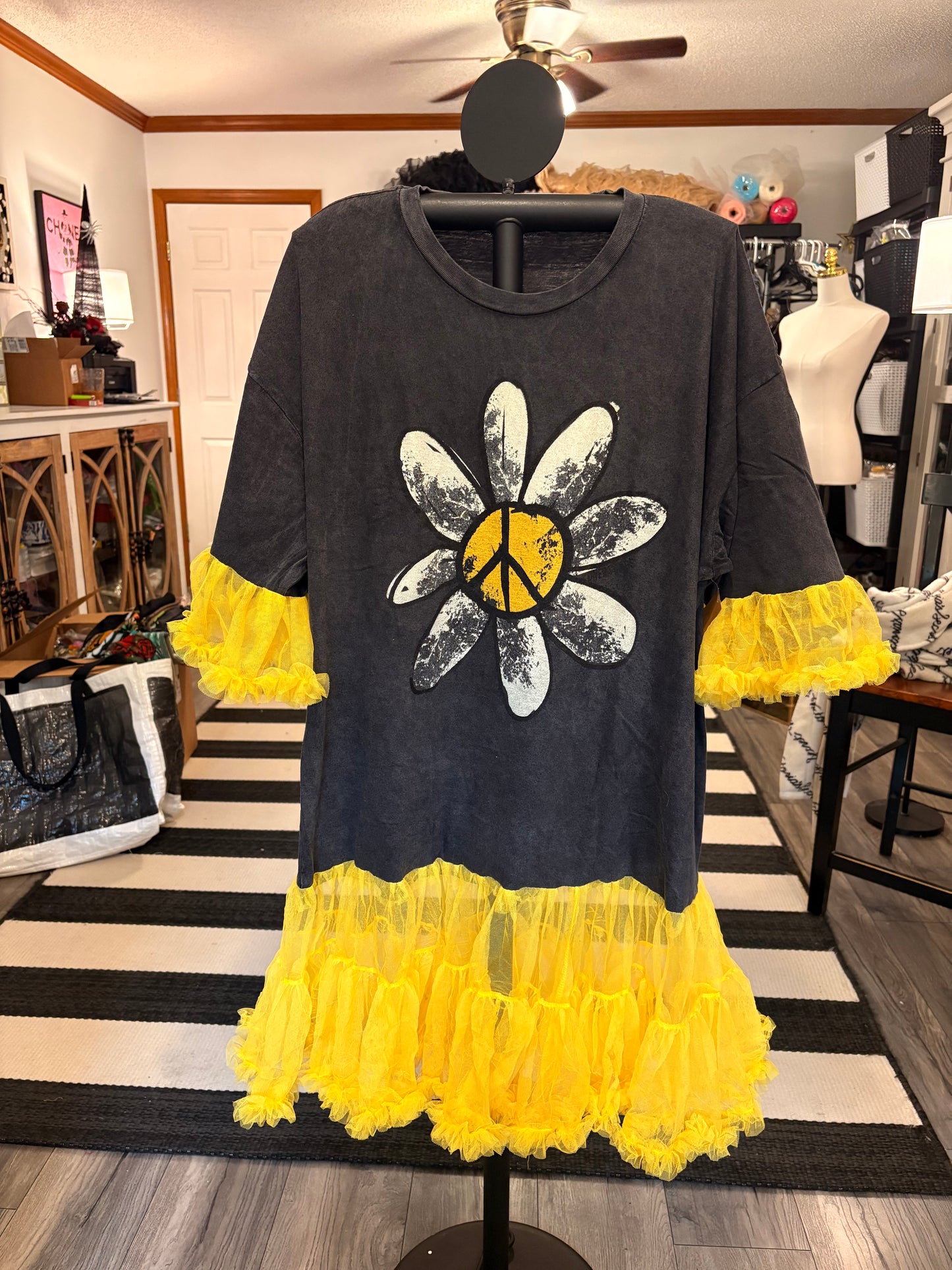 Peace and Daisies Upcycled Rockstar Dress One Size Fits a Small to XXL