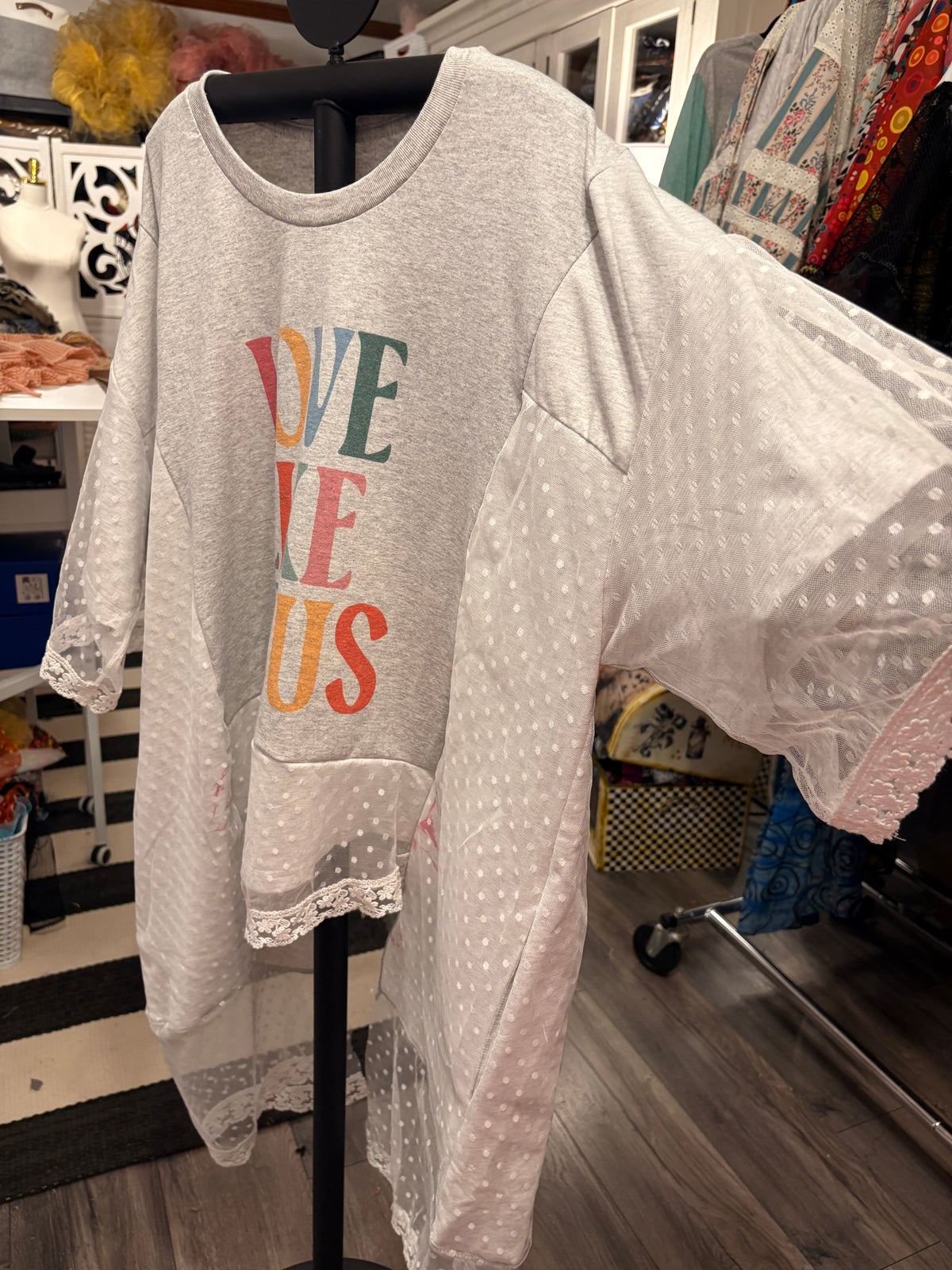 Love Like Jesus Lace Sweatshirt Tee One Size Fits a Small to 3X