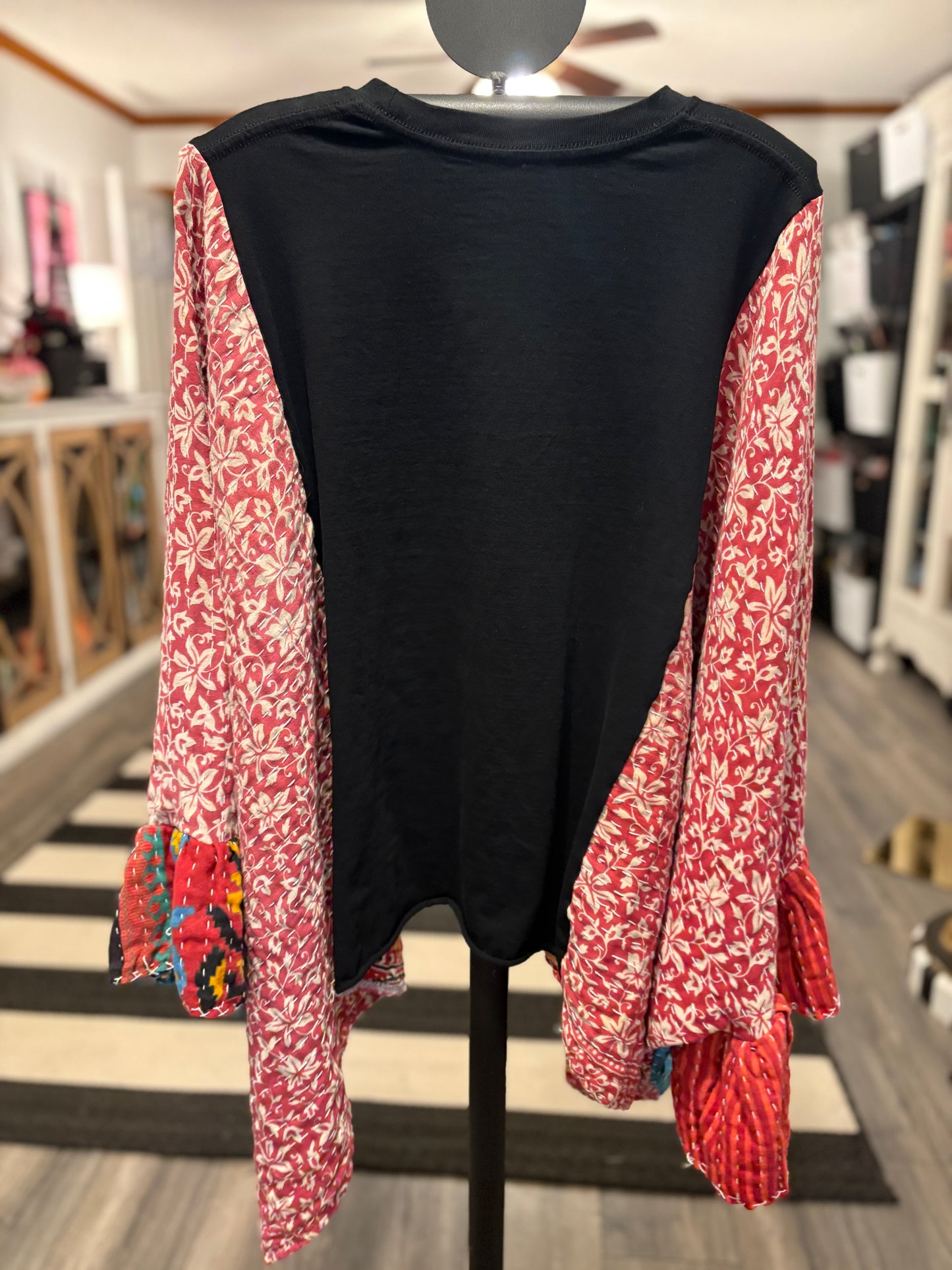 Rumours Upcycled Vintage Kantha Quilt Ruffle Sleeve Poncho Tee One Size Fits a Large to 3X