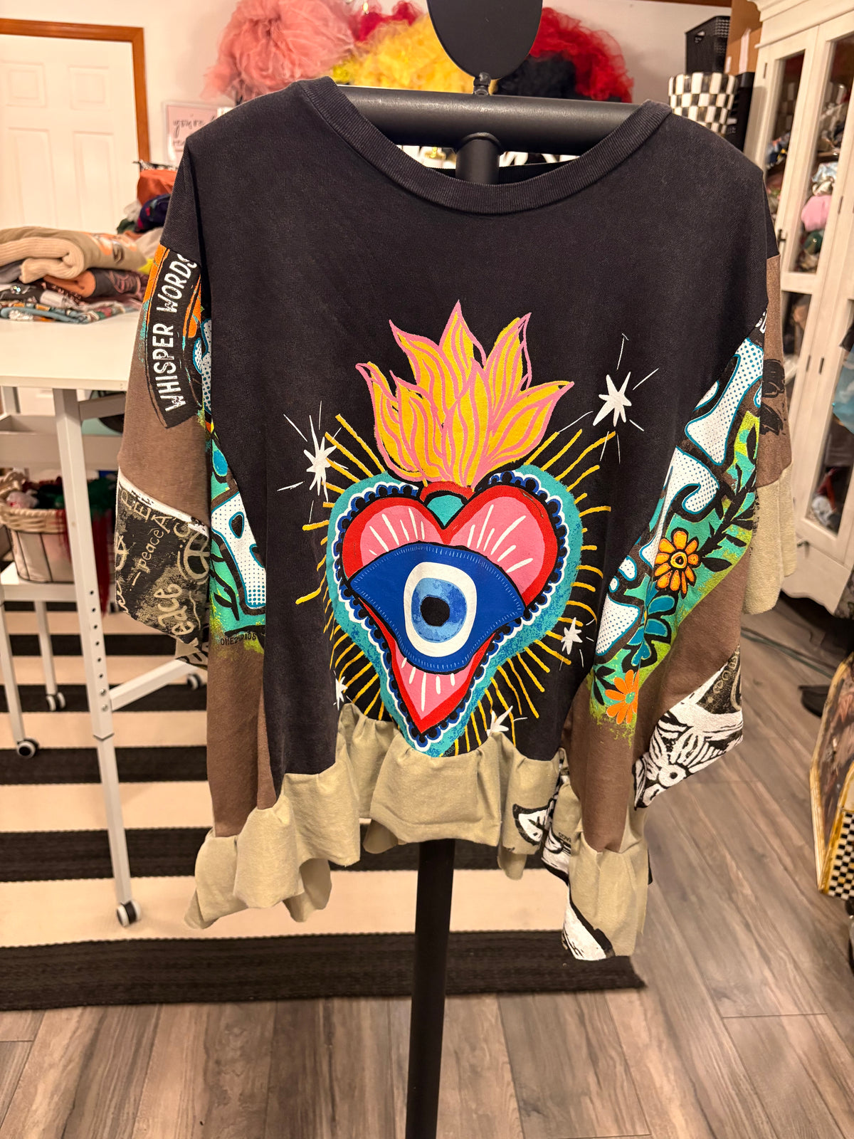Eyeconic Peace Patchwork Ruffle Tee One Size fits a Small to 3X