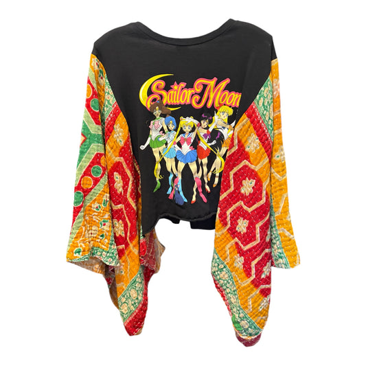 Sailor Moon Upcycled Vintage Kantha Poncho Tee Fits A Size Small to XXL CROPPED