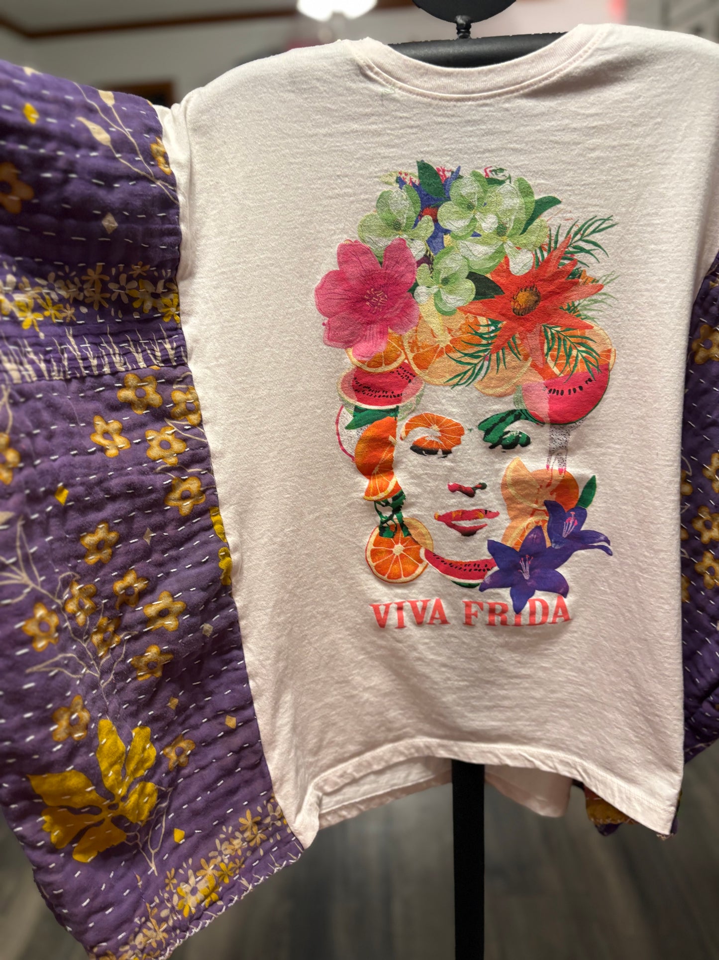 Frida Vida Upcycled Vintage Kantha Poncho Tee Fits A Size Small to XL