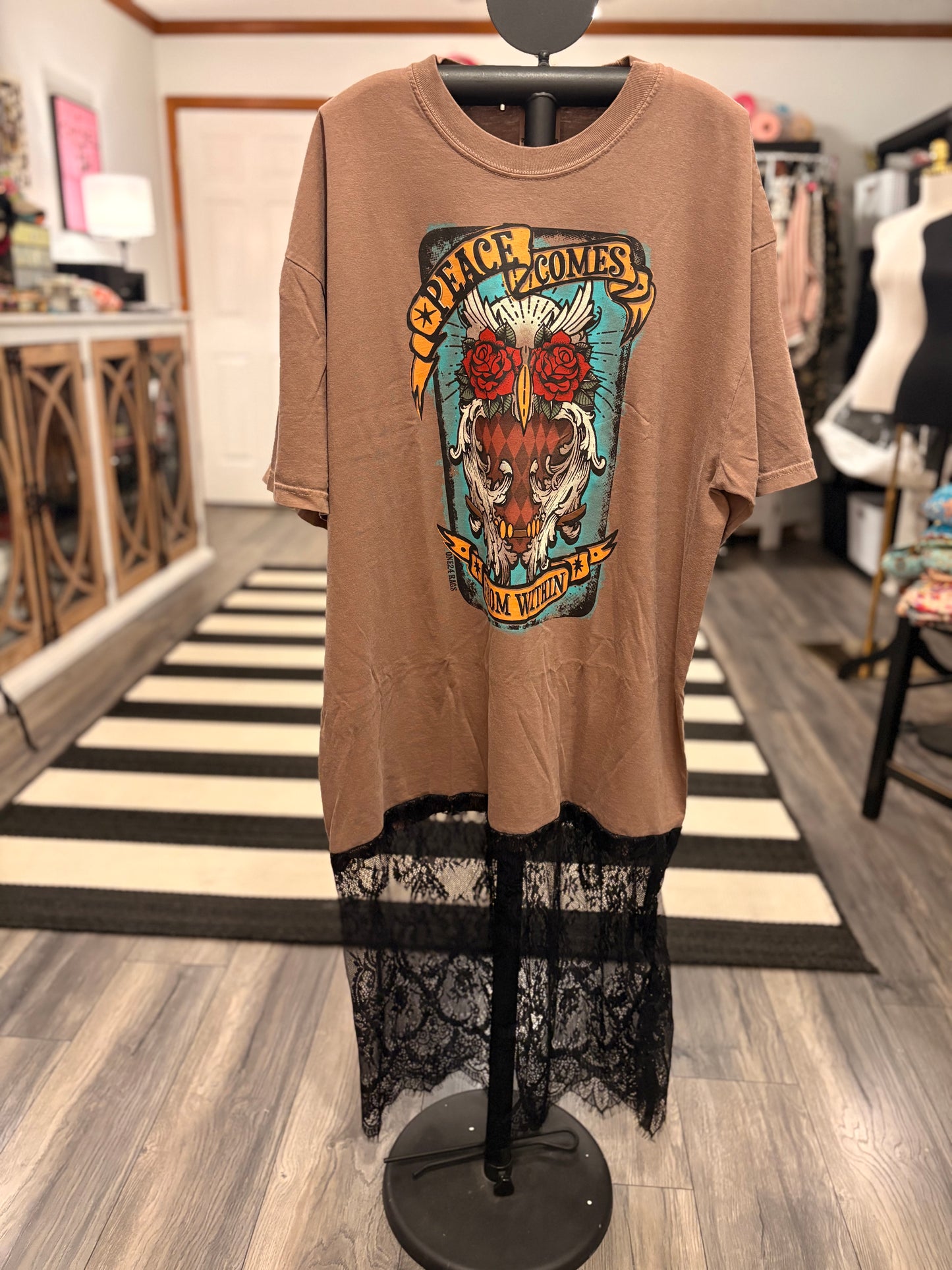 Sacred Heart Lace Bottom Tee Dress OVERSIZED Fits a Small to 2X