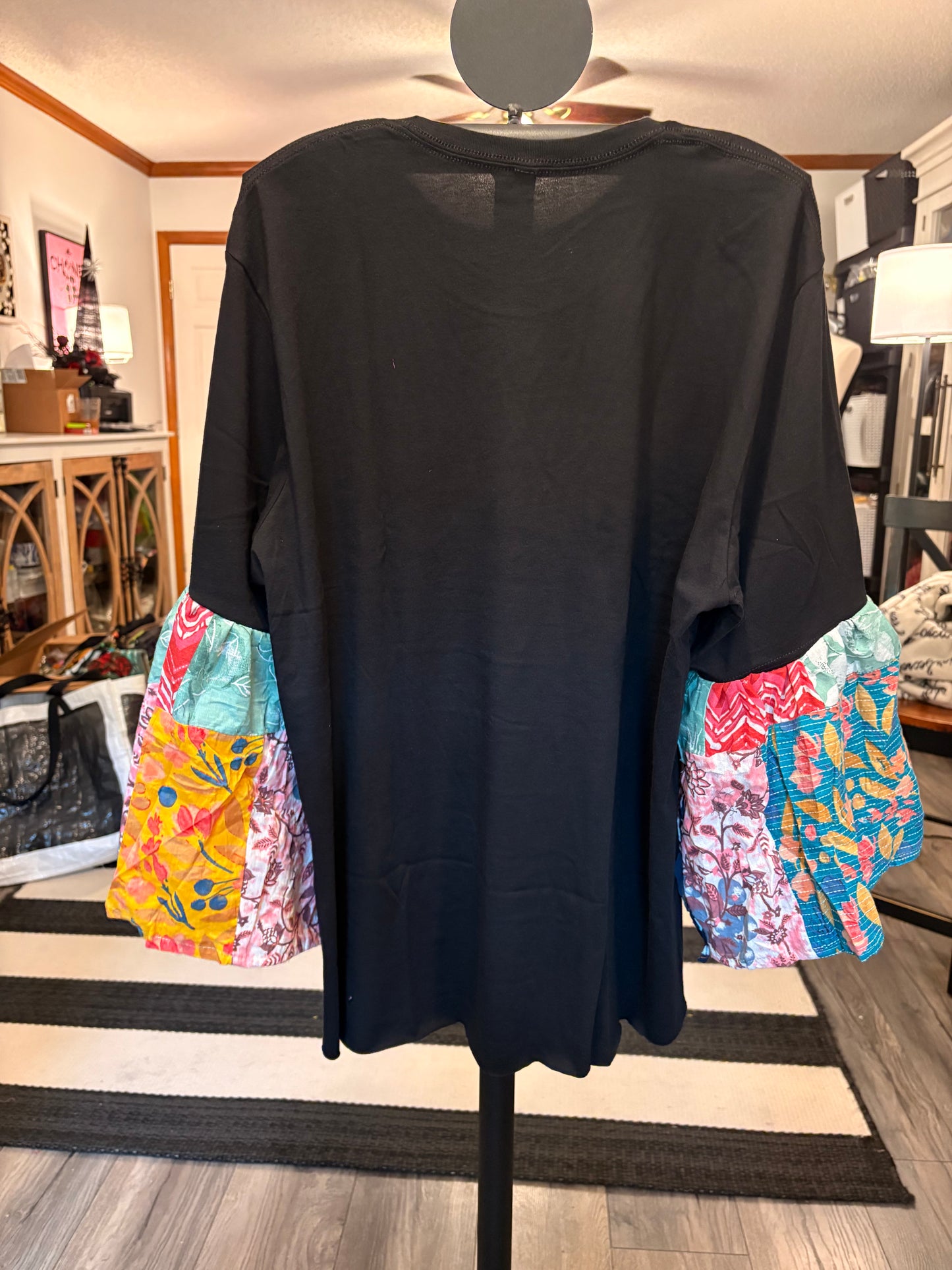 Flowers and Soul Upcycled Patchwork Tee One Size Fits a Small to 2X