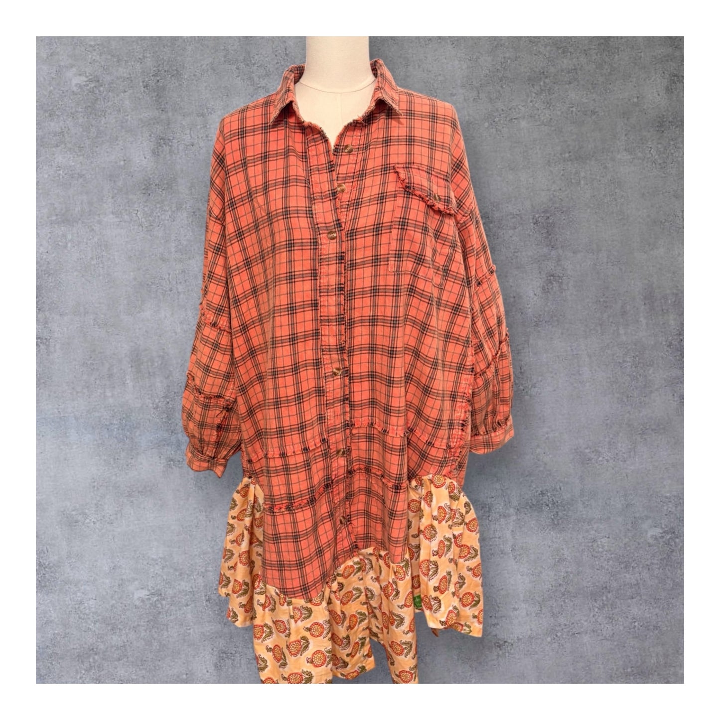 Lillibeth Upcycled Oversized Frayed Flannel Dress One Size Fits a Small to XXL