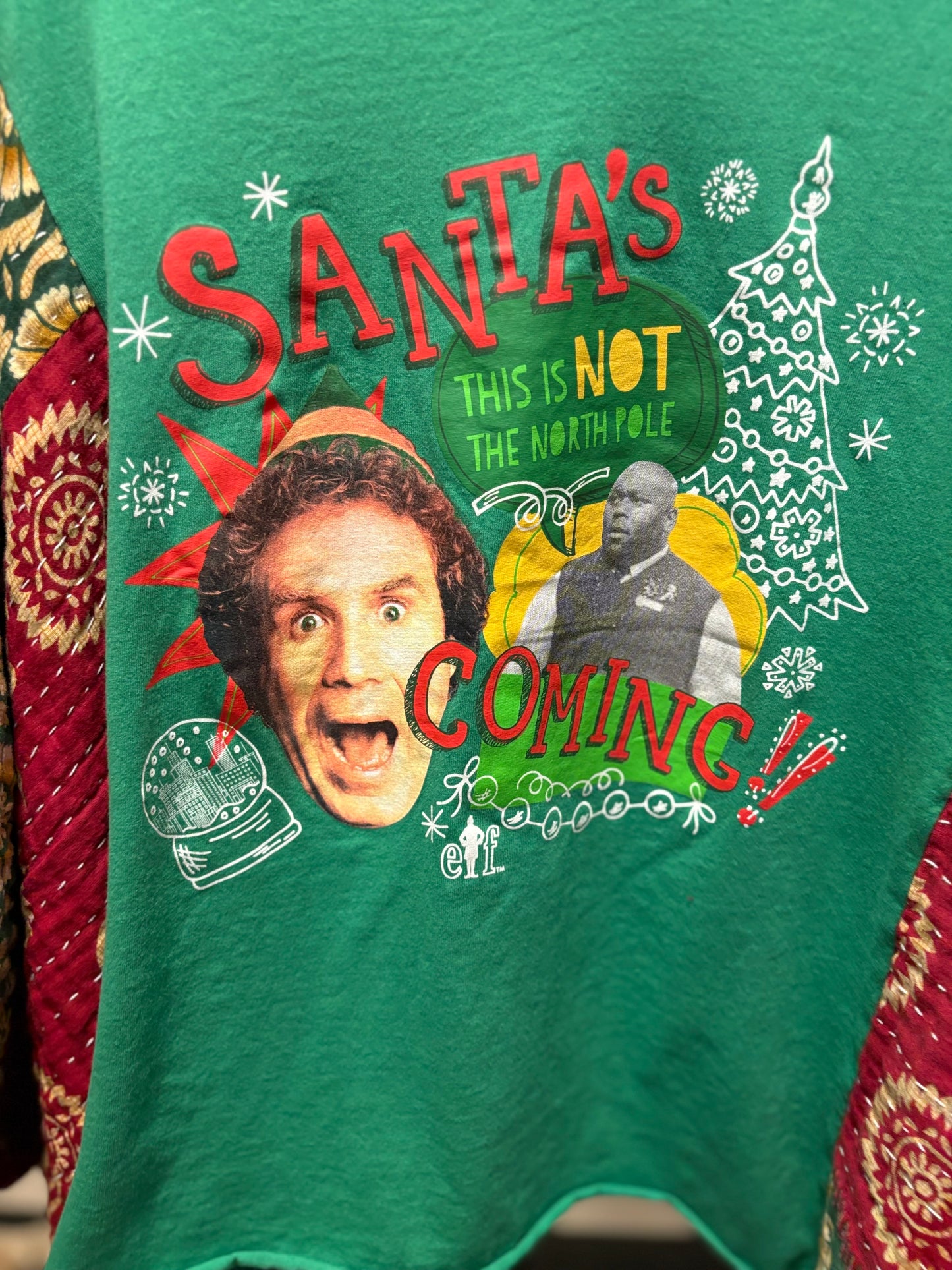 Santa’s Coming Vintage Kantha Poncho Tee One Size Fits a Small to Large