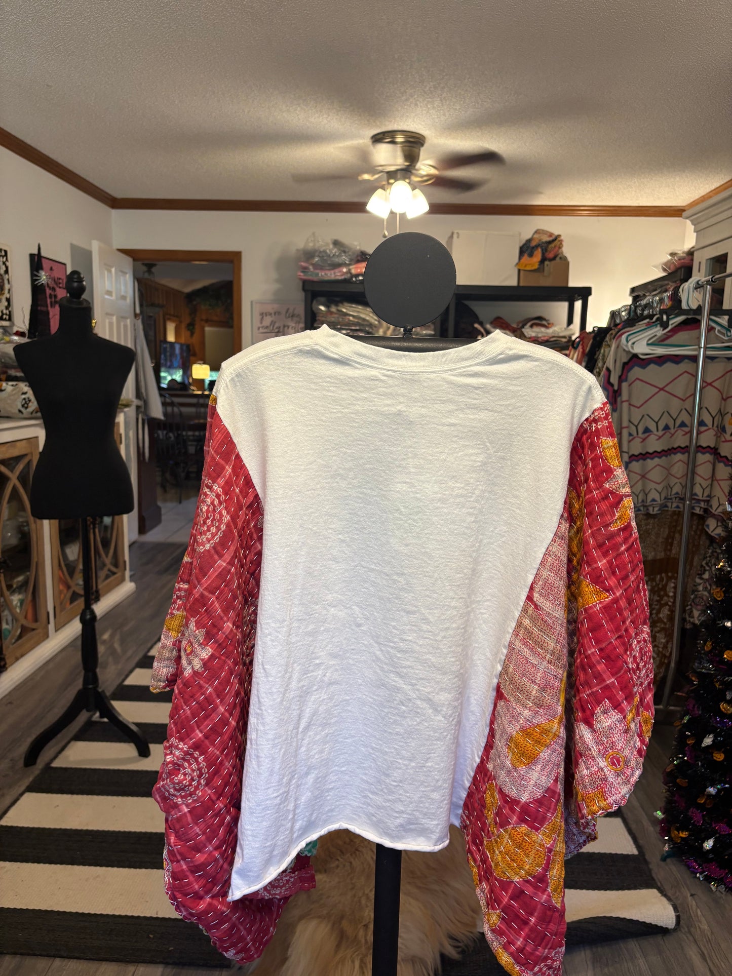 Merry Bright Upcycled Vintage Kantha Poncho Tee Fits A Small to XL