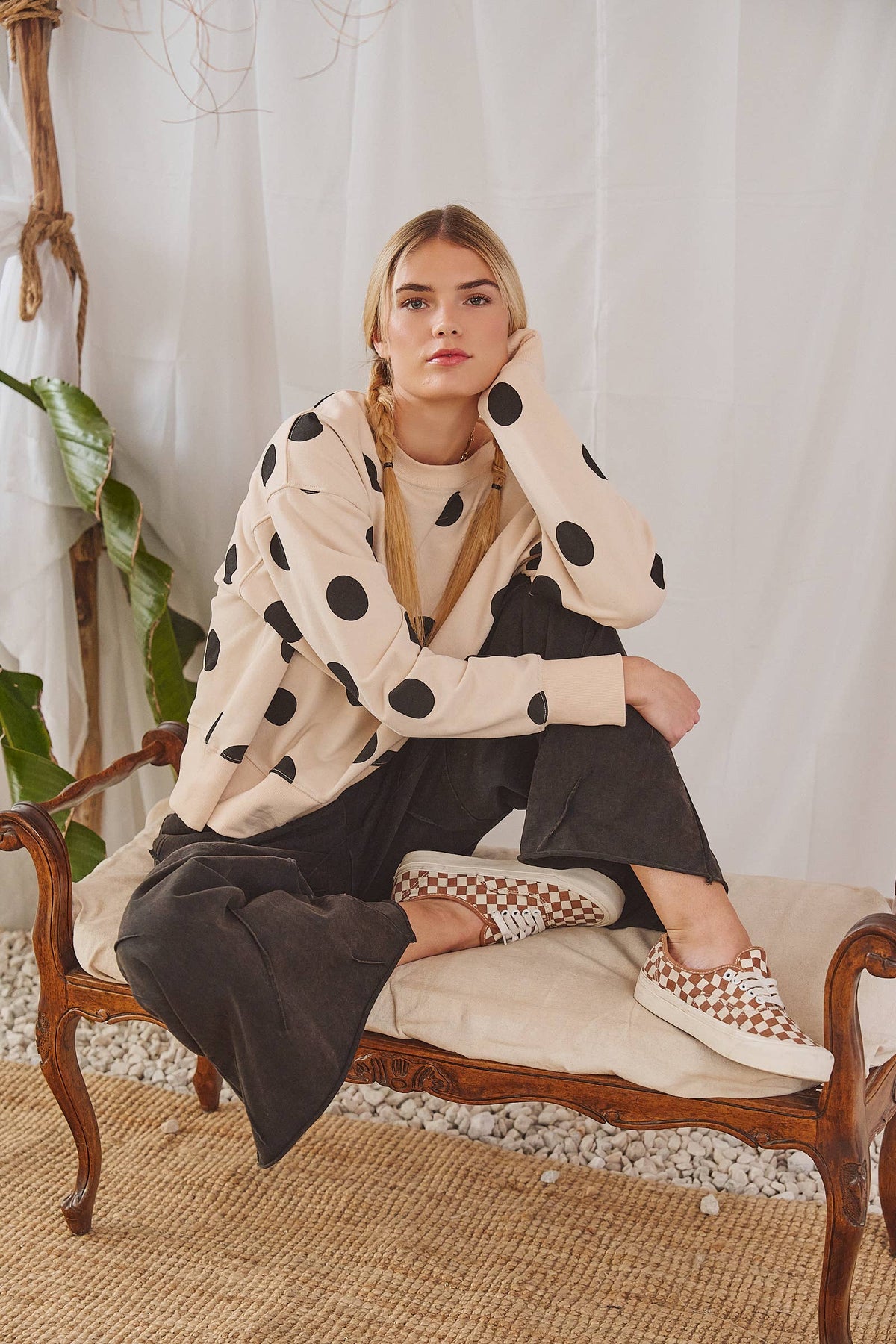PLUS SIZE POLKA DOT SWEATSHIRT: Beige