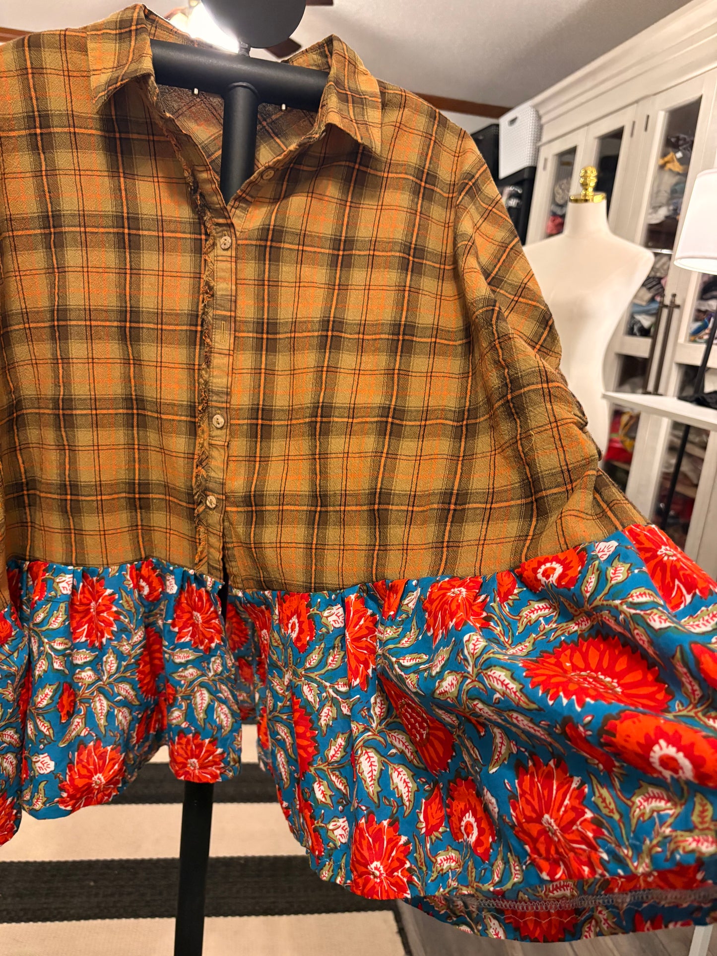 Olivia Upcycled Oversized Frayed Plaid Top One Size Fits a Small to XXL