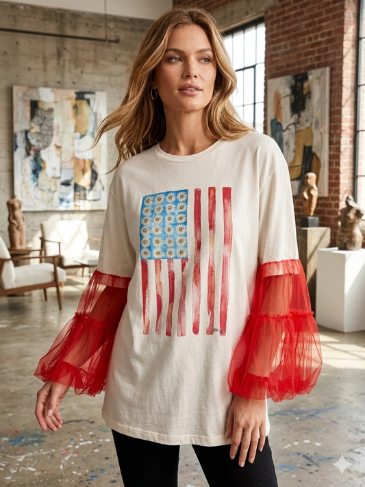 Daisy Flag Upcycled Angel Tee One Size Fits a Small to XL